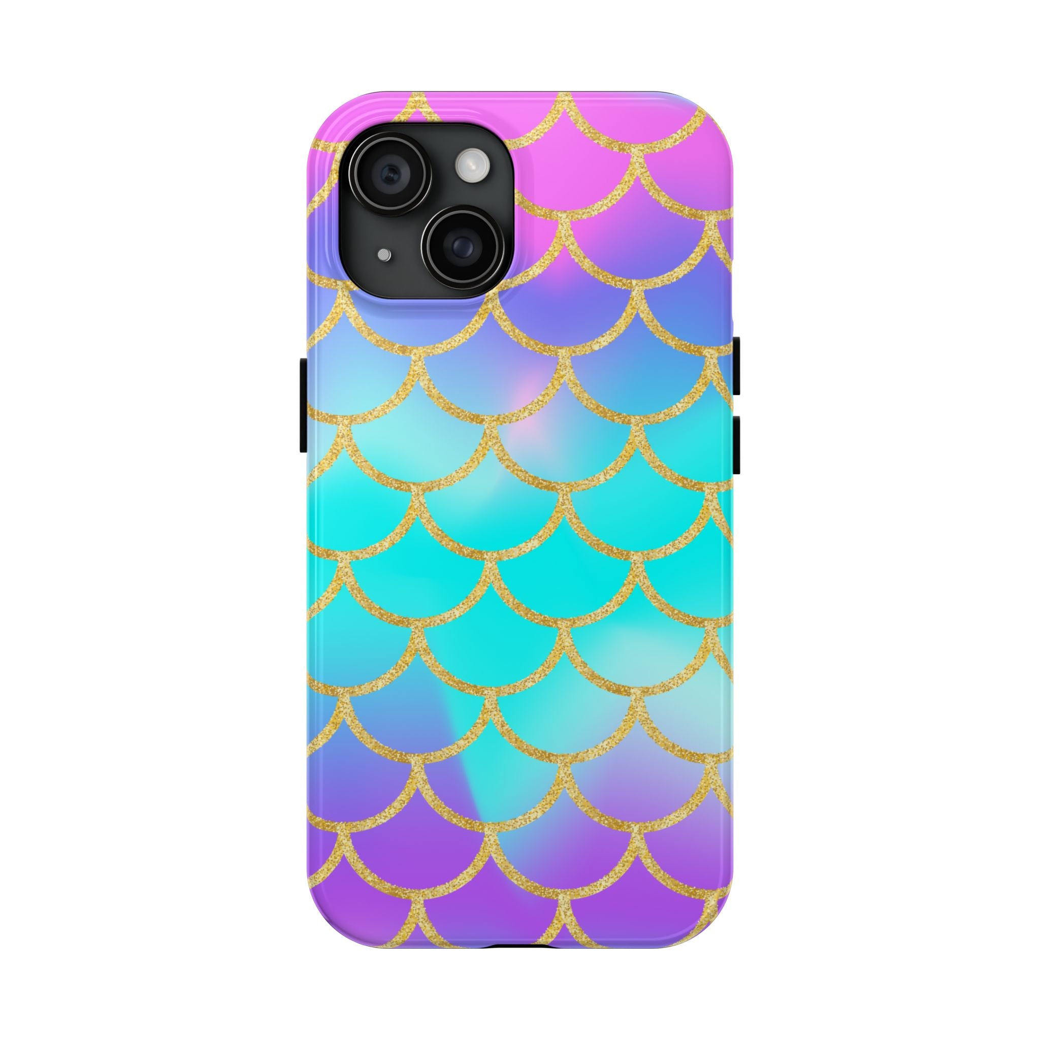 Mermaid Scale Tough Phone Case — Iridescent Aqua Purple with Gold Accent