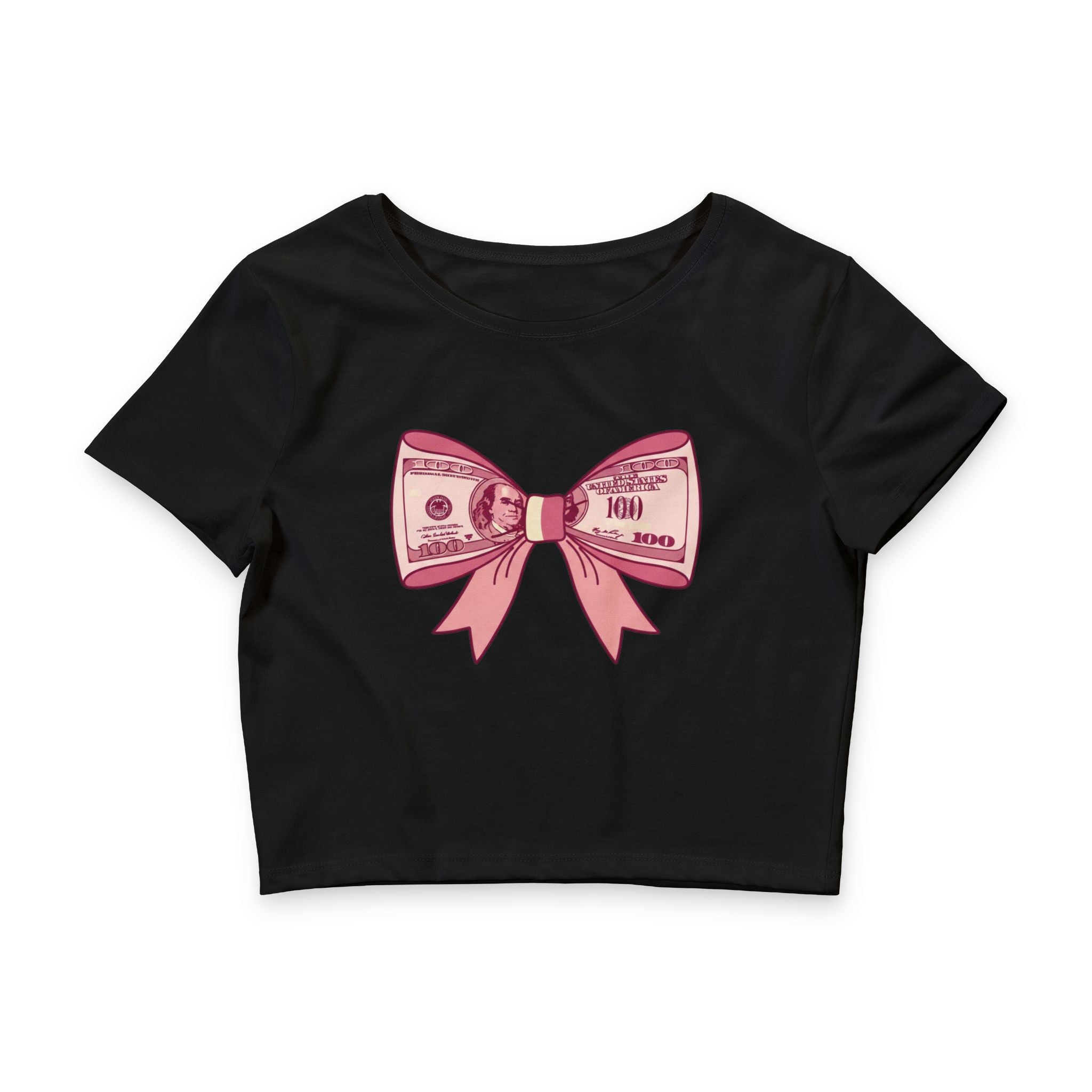 Pink Money Bow Crop Tee — Cute Feminine Graphic Top