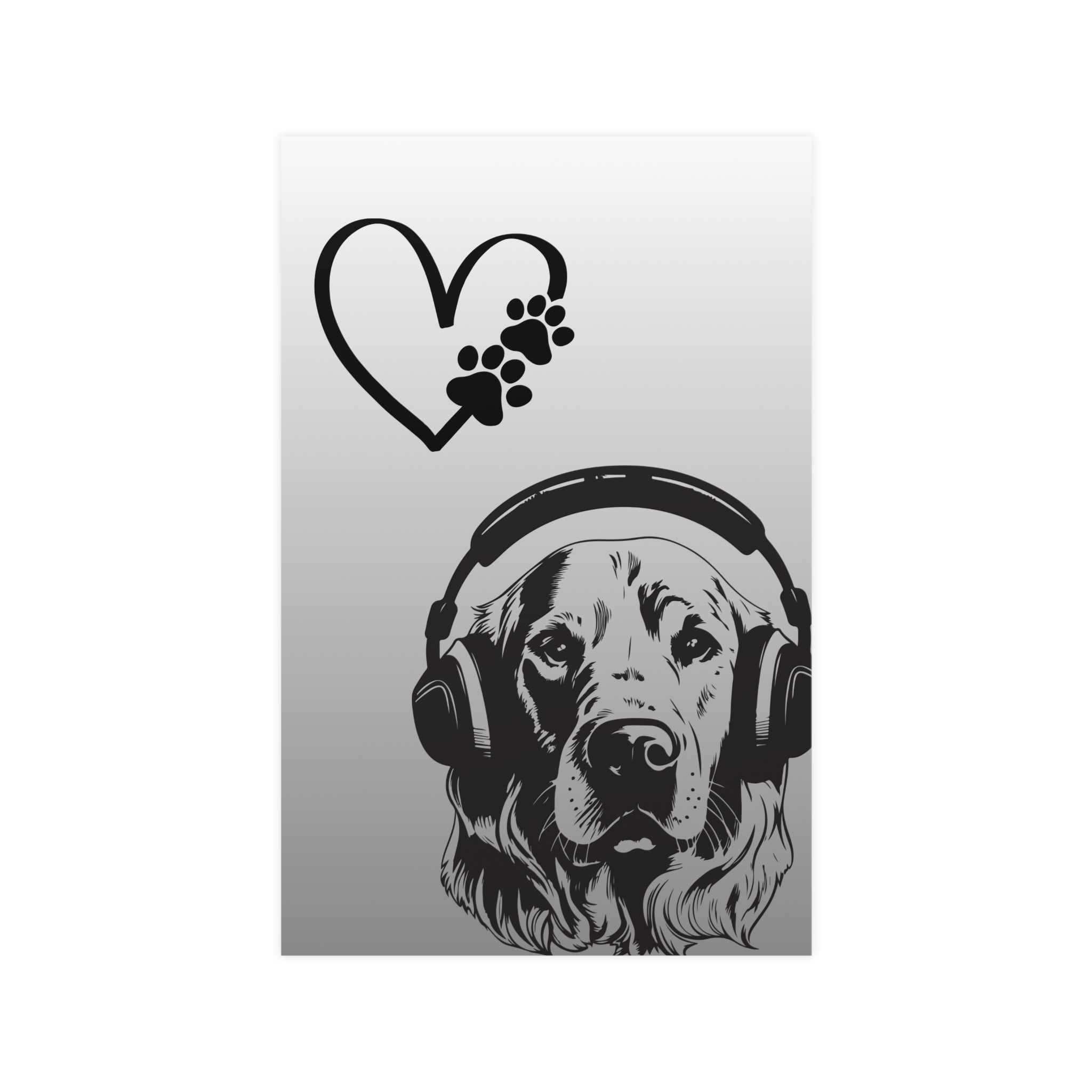 Dog Headphones Matte Poster — Paw Heart Wall Art (Vertical & Horizontal)