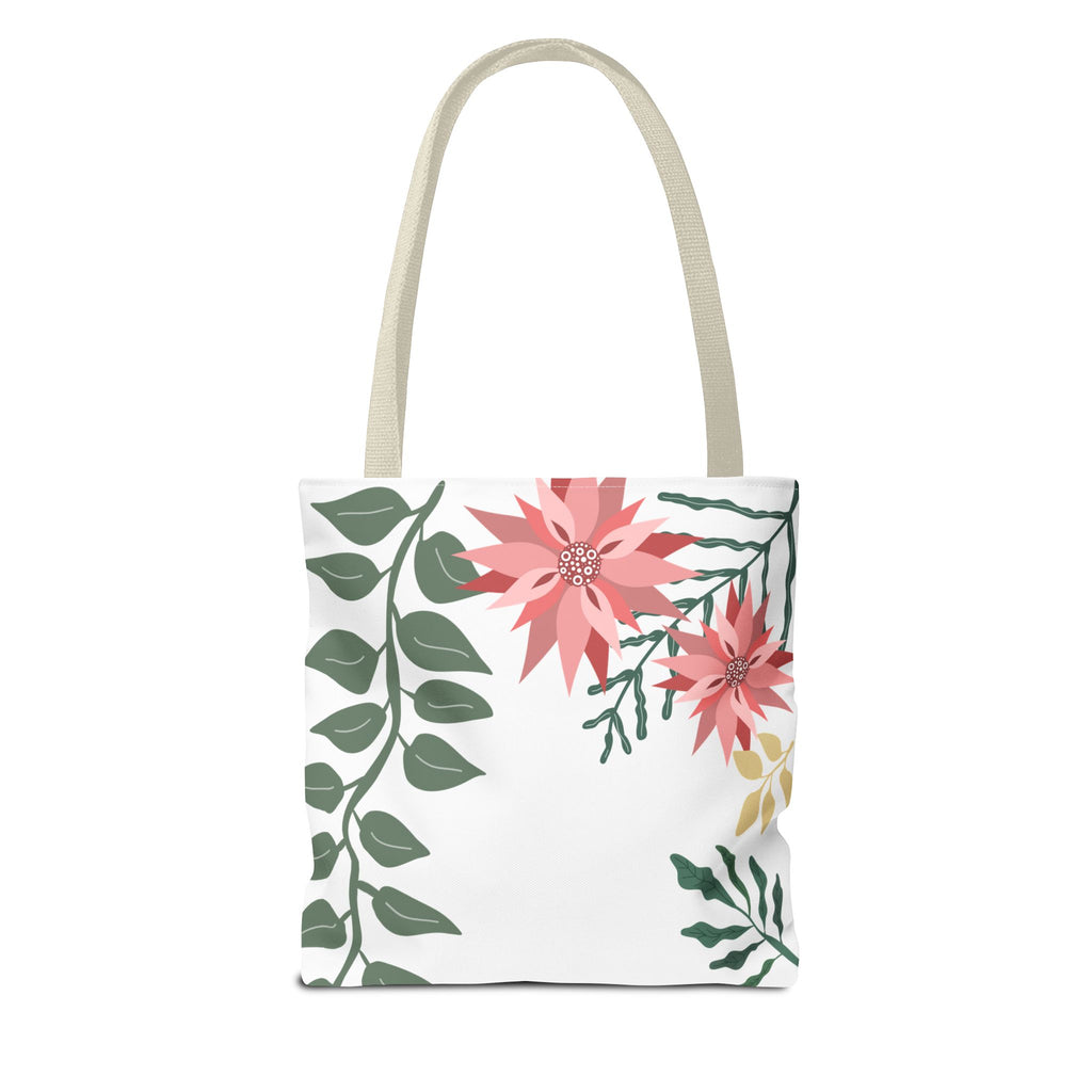Floral Tote Bag – Pink Poinsettia & Green Foliage All-Over Print
