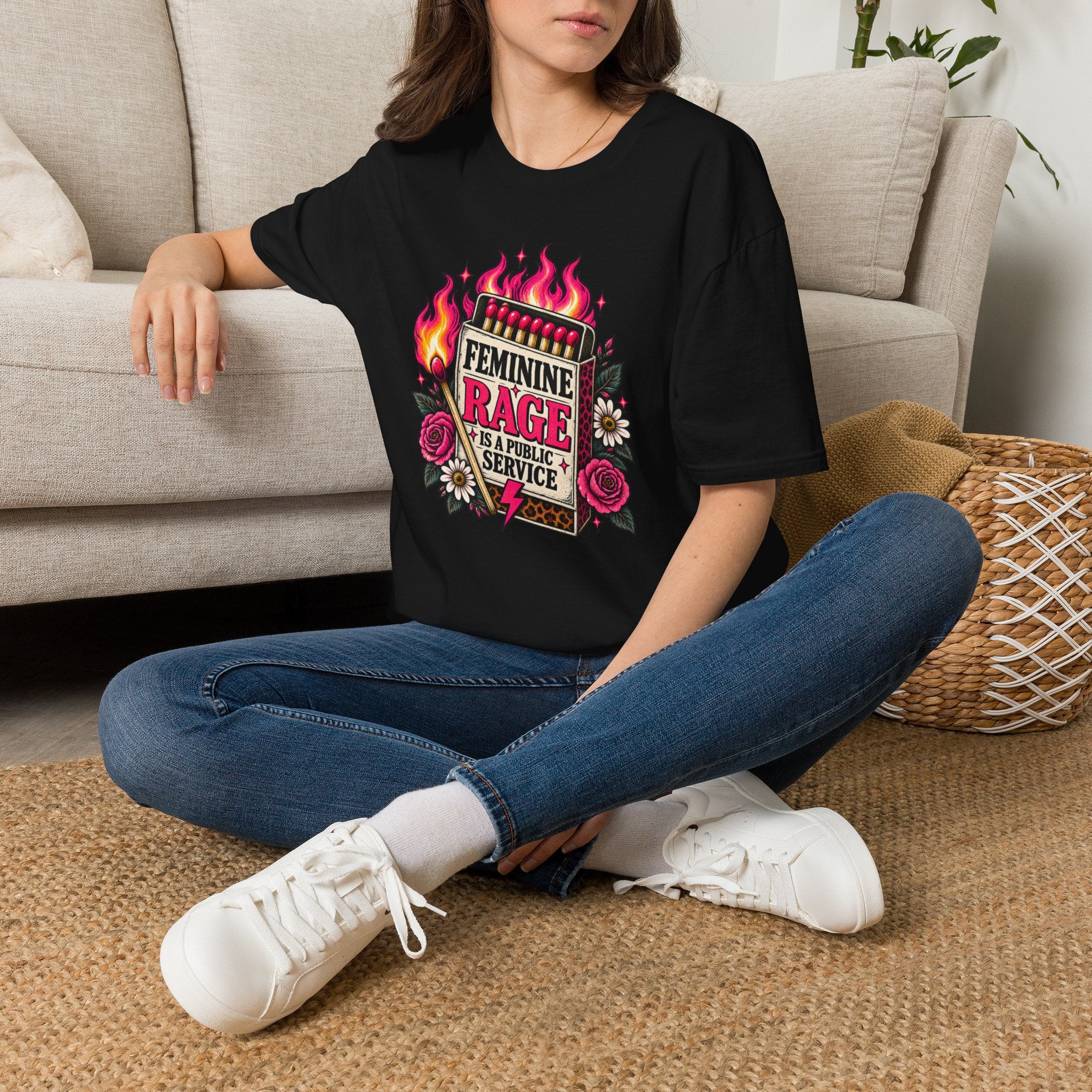 Feminine Rage Is A Public Service T-Shirt | Matchbox Floral Graphic Tee | Feminist Statement Shirt