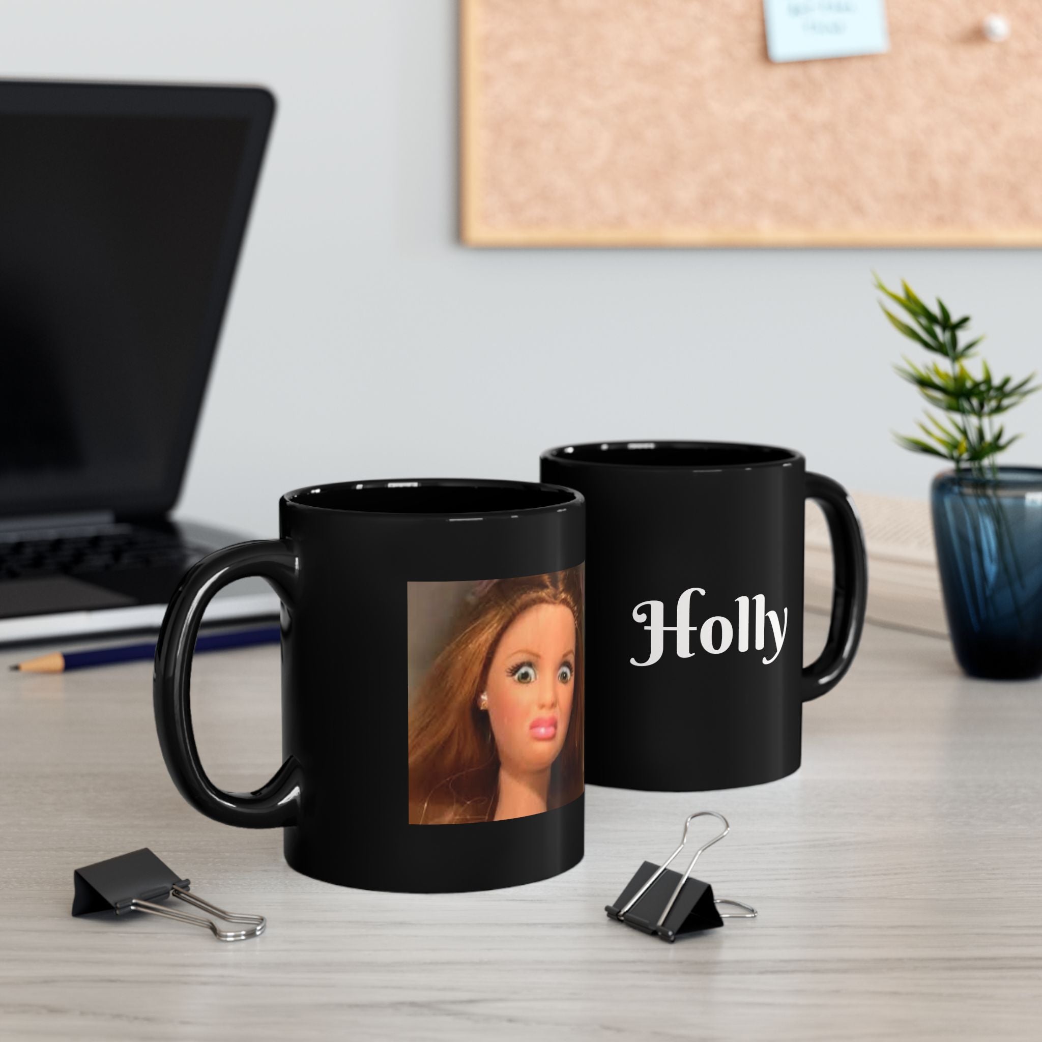 Funny Doll Photo Coffee Cup with Pink Hearts- personalizable