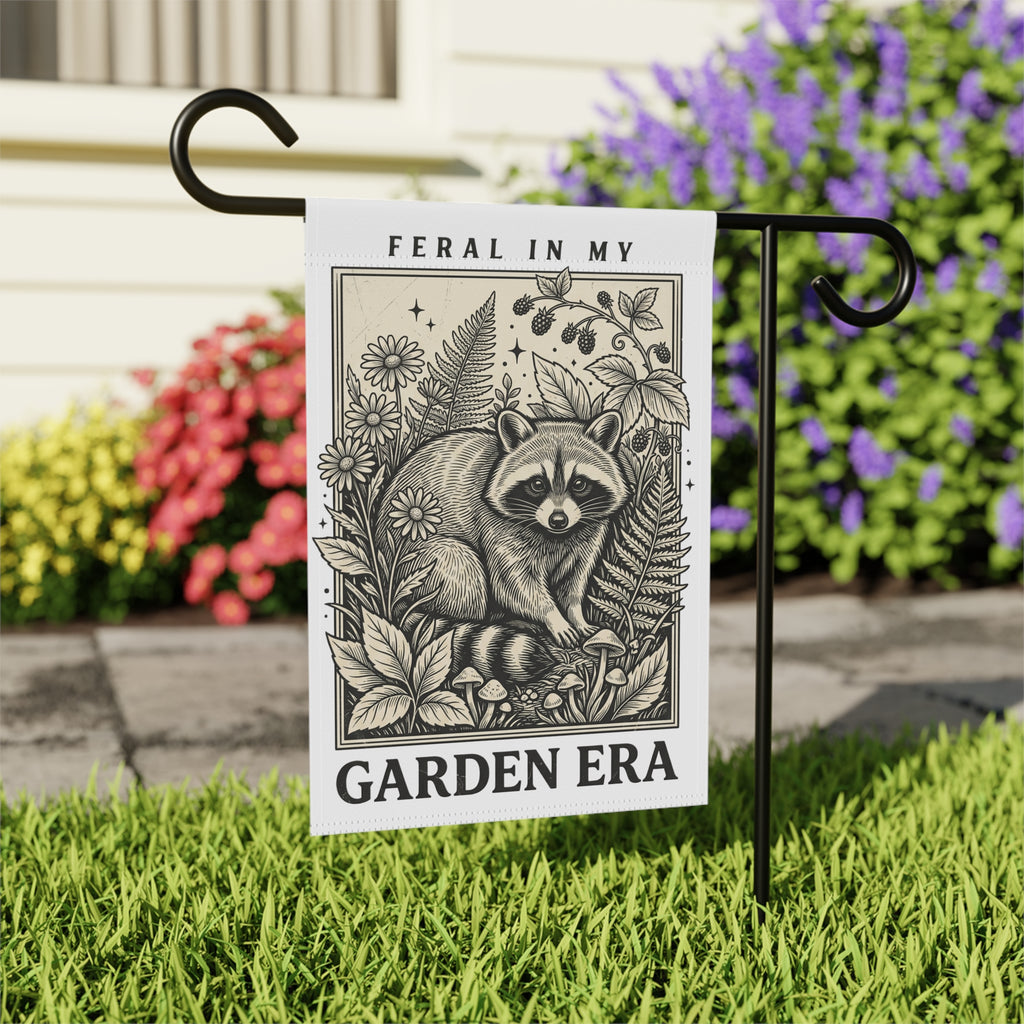 Garden Flag - "Feral In My Garden Era" Raccoon Decorative Yard Banner