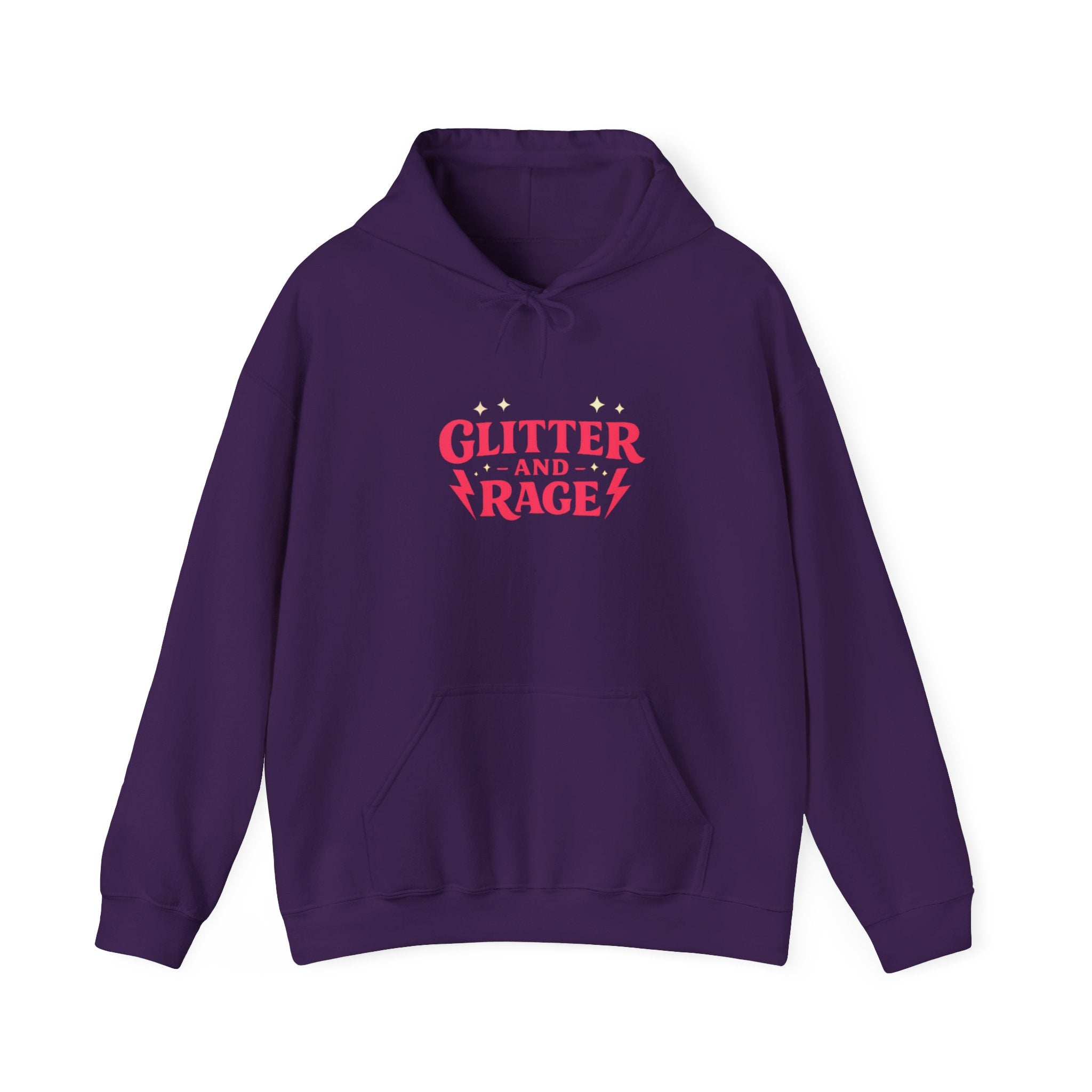 Glitter & Rage White Hoodie — Cute Pink Text Graphic Pullover