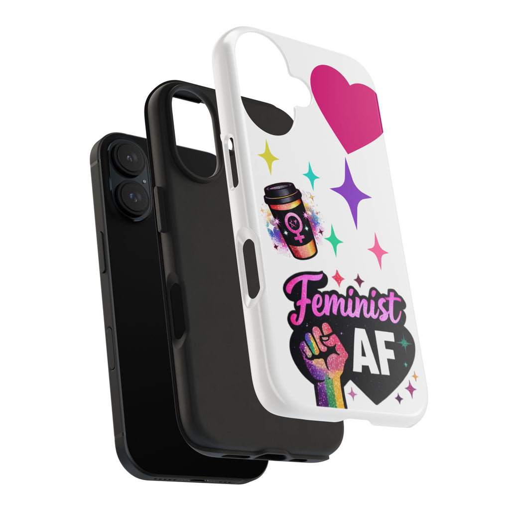 Feminist AF Tough Phone Case — Rainbow Power Fist & Coffee Cup Design