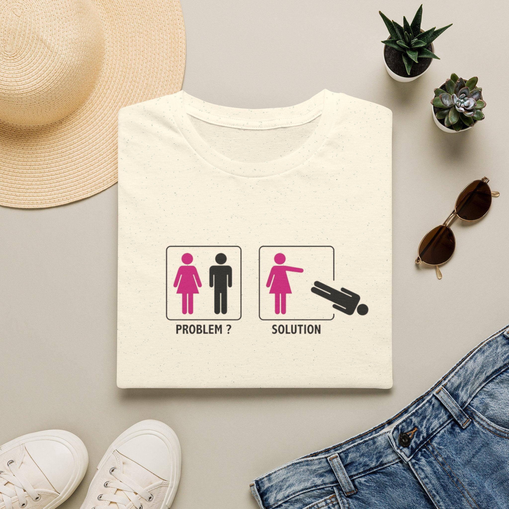 Problem Solution Funny Feminist T-Shirt | Sarcastic Women’s Graphic Tee | Dark Humor Shirt | Gift For Her | Badass Women Tee