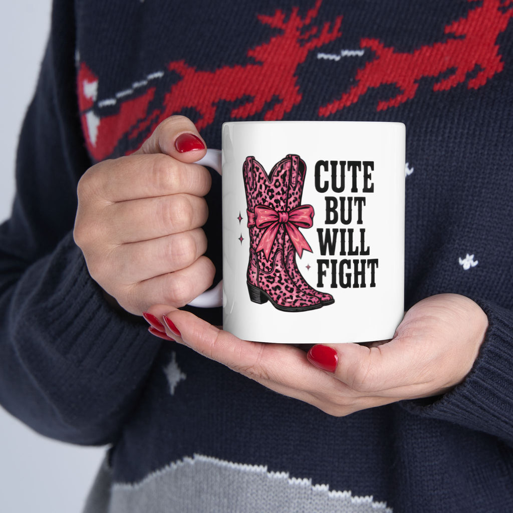 Cute But Will Fight Mug – Pink Leopard Cowgirl Boot Coffee Mug