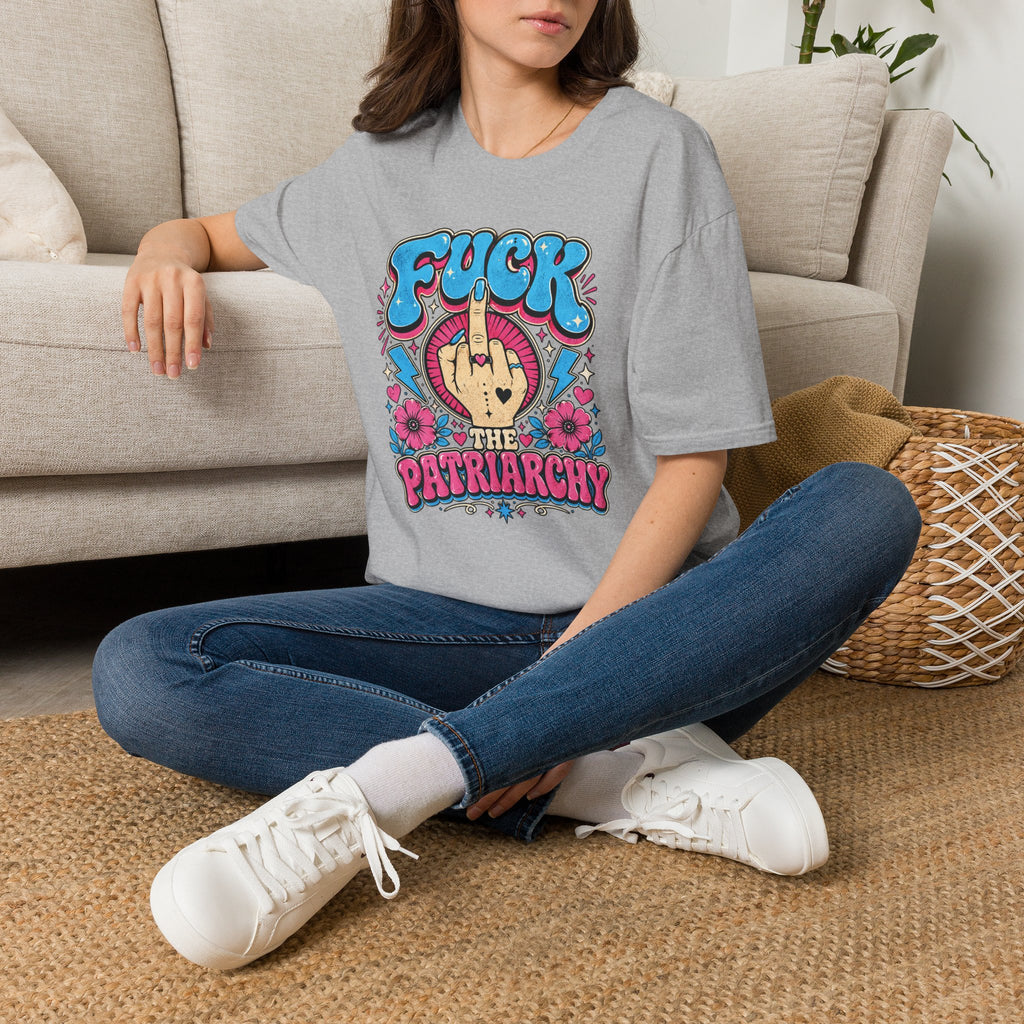 Fuck The Patriarchy Retro Tee, Groovy Feminist Middle Finger Shirt