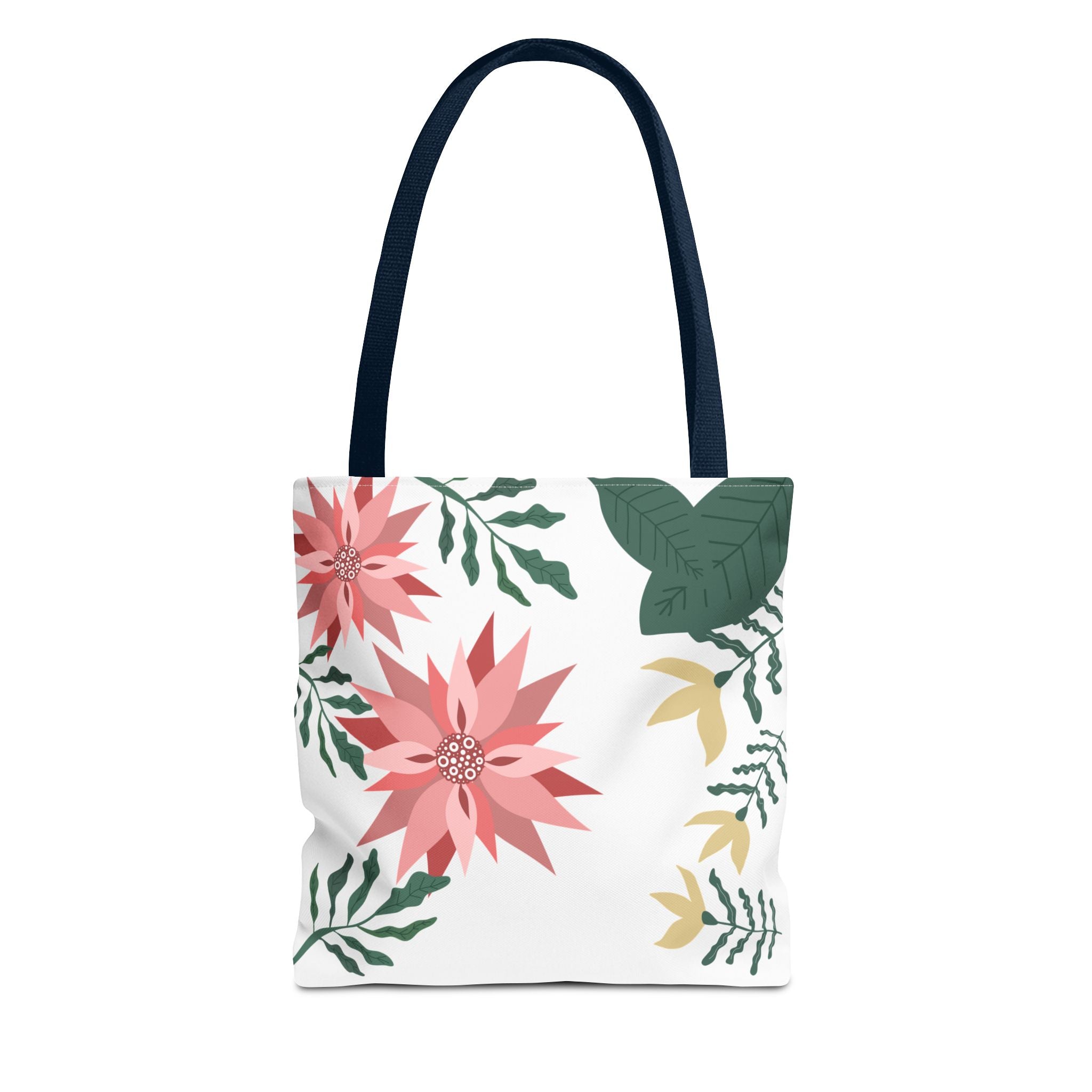 Floral Poinsettia Tote Bag — Pink Holiday Botanical All-Over Print
