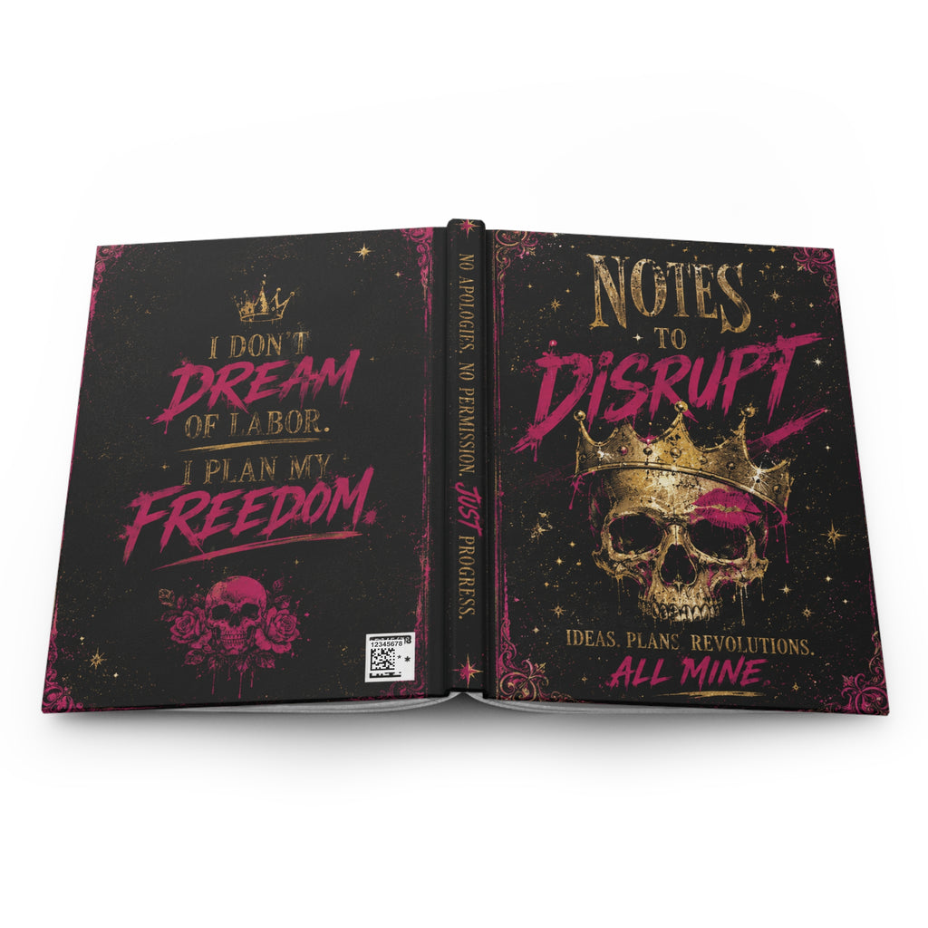 “Notes to Disrupt” Skull & Crown Journal – Gothic Feminist Notebook, Pink & Gold Witchy Planner, Dark Academia Skull Notebook, Rebellious Women Gift