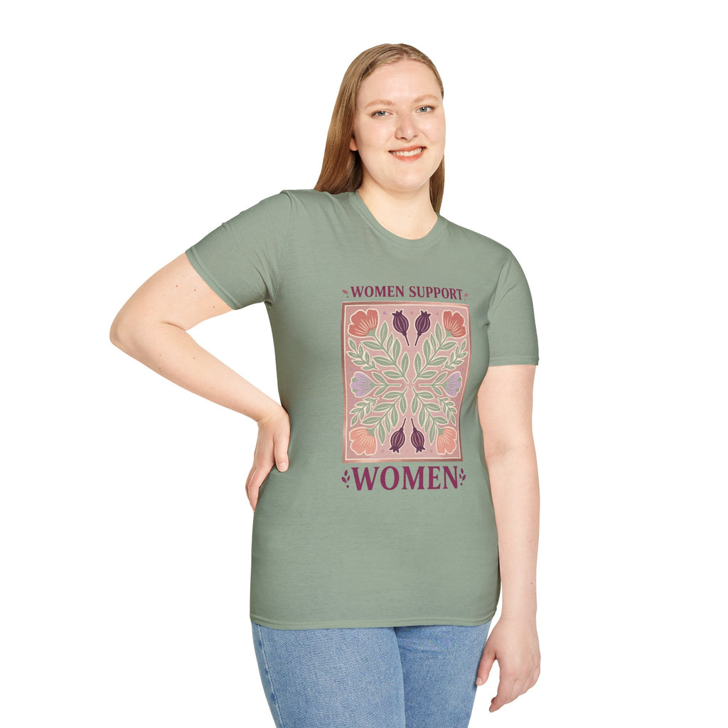 Women Support Women T-Shirt | Floral Botanical Feminist Tee | Boho Sage Green Graphic Shirt