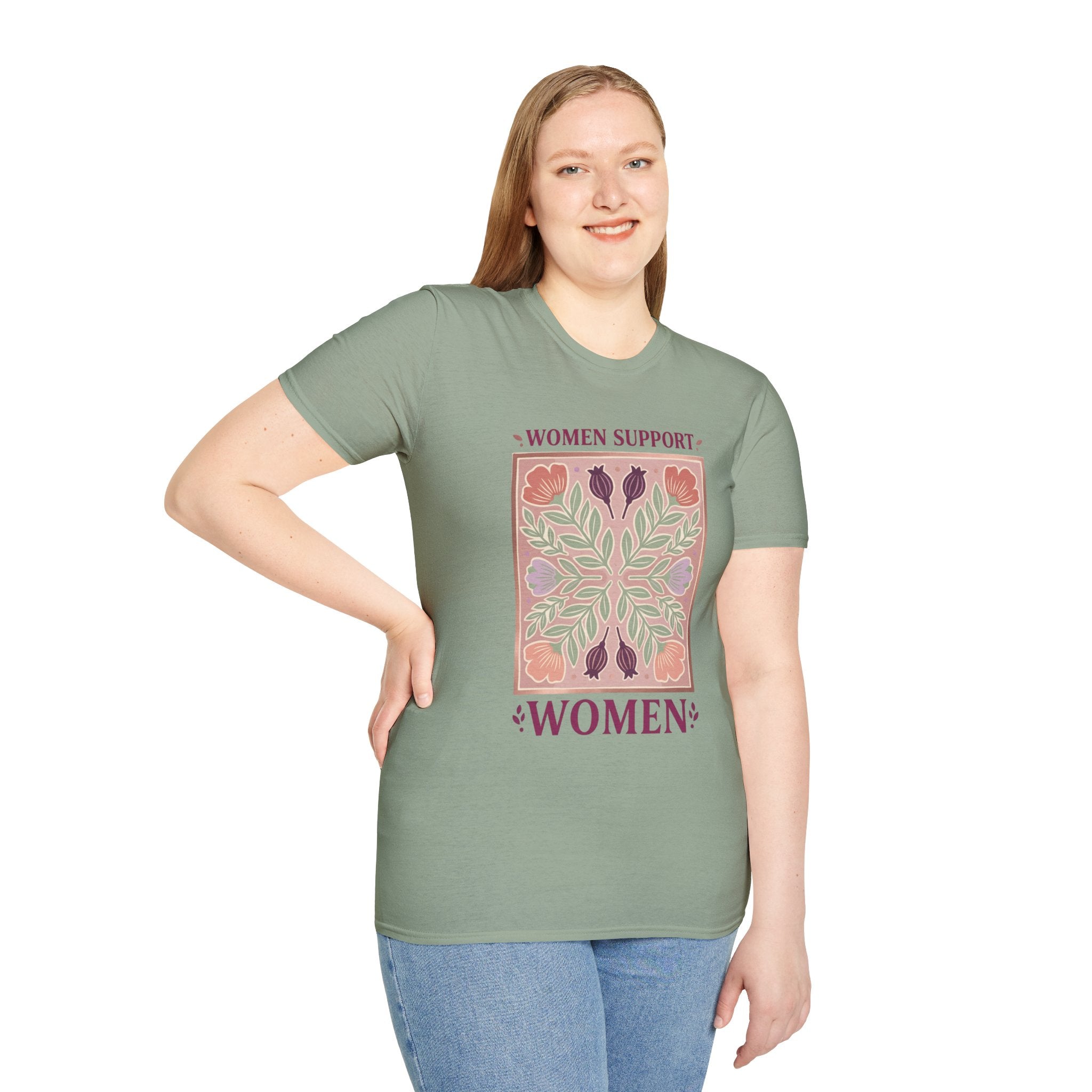 Women Support Women T-Shirt | Floral Botanical Feminist Tee | Boho Sage Green Graphic Shirt