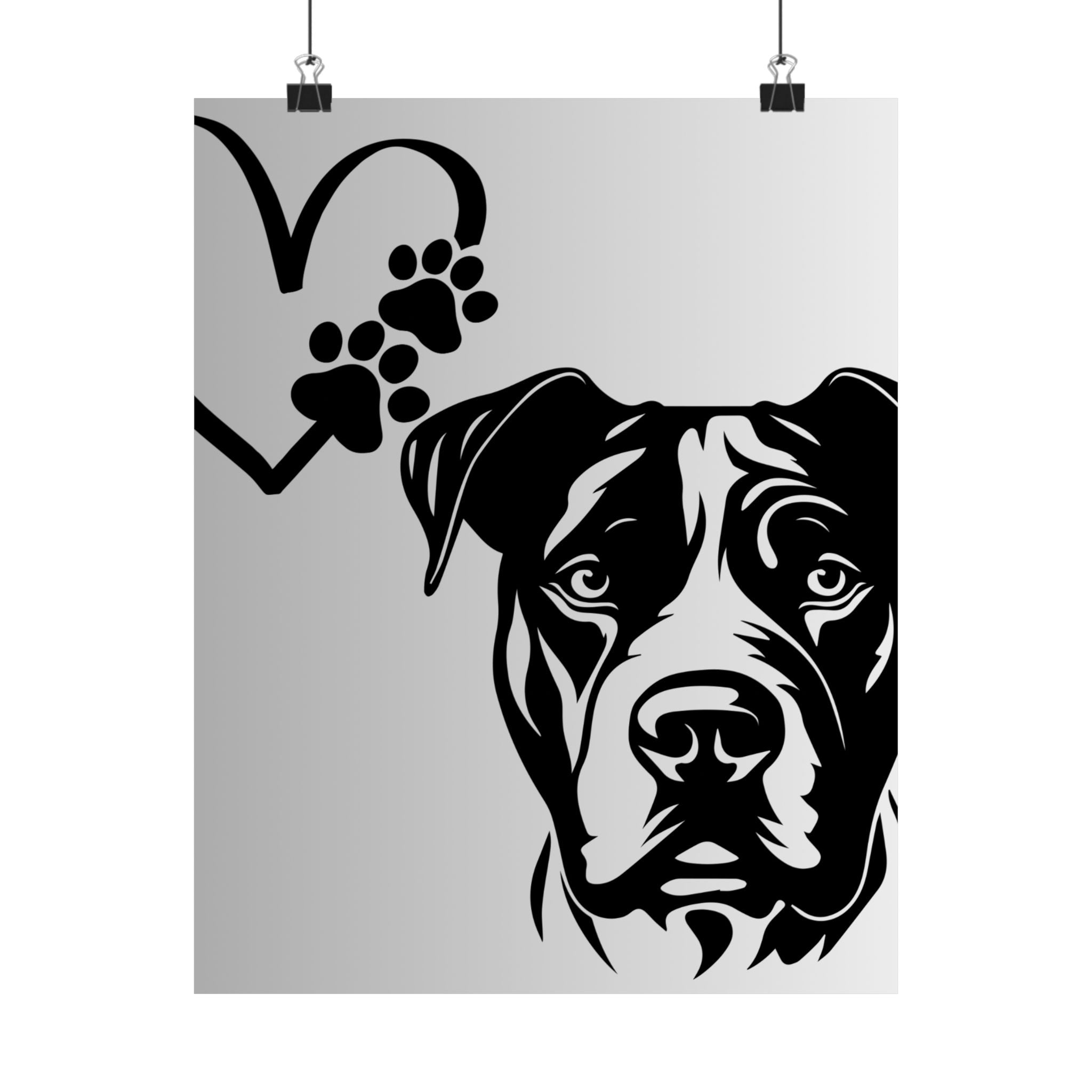 Pit Bull Love Matte Poster — Black Paw Heart Vertical Wall Art