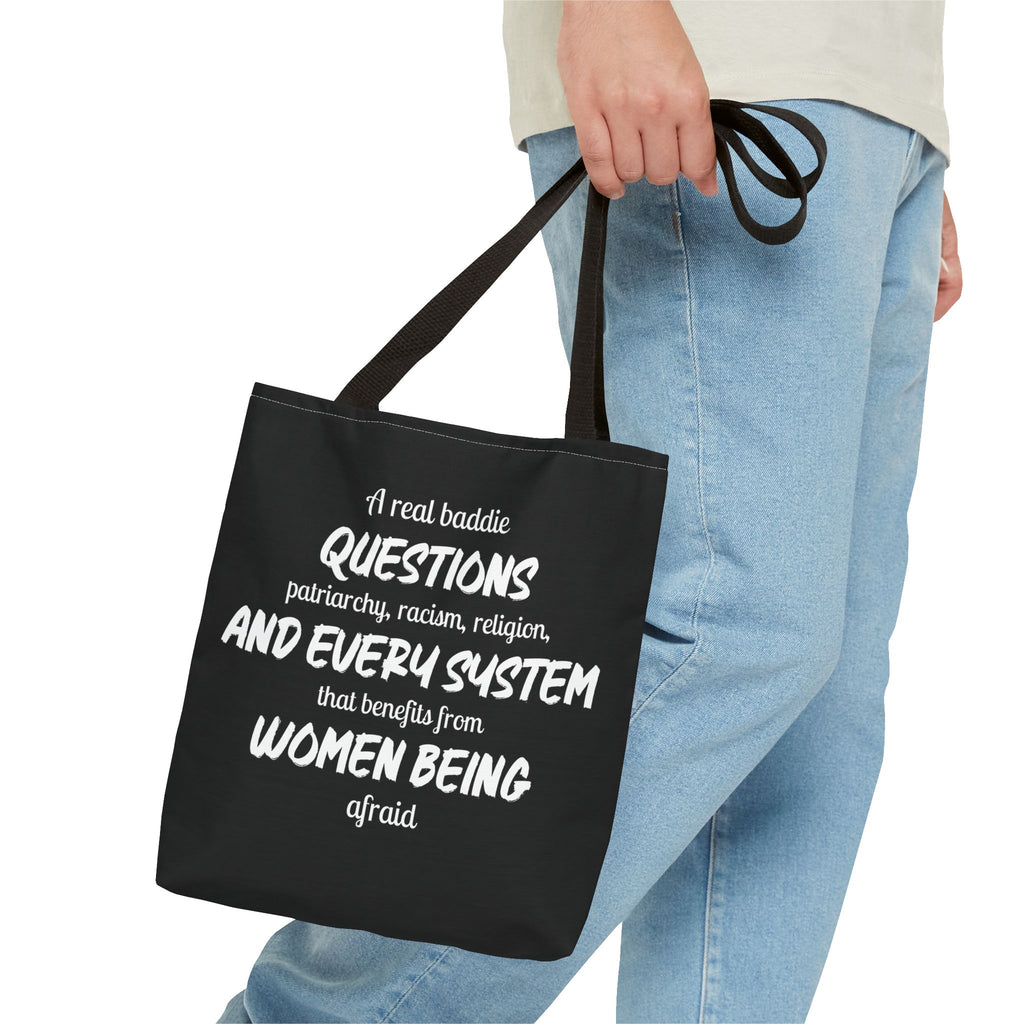 A Real Baddie Tote Bag | Feminist Statement Bag | Smart Girl Aesthetic Canvas Tote