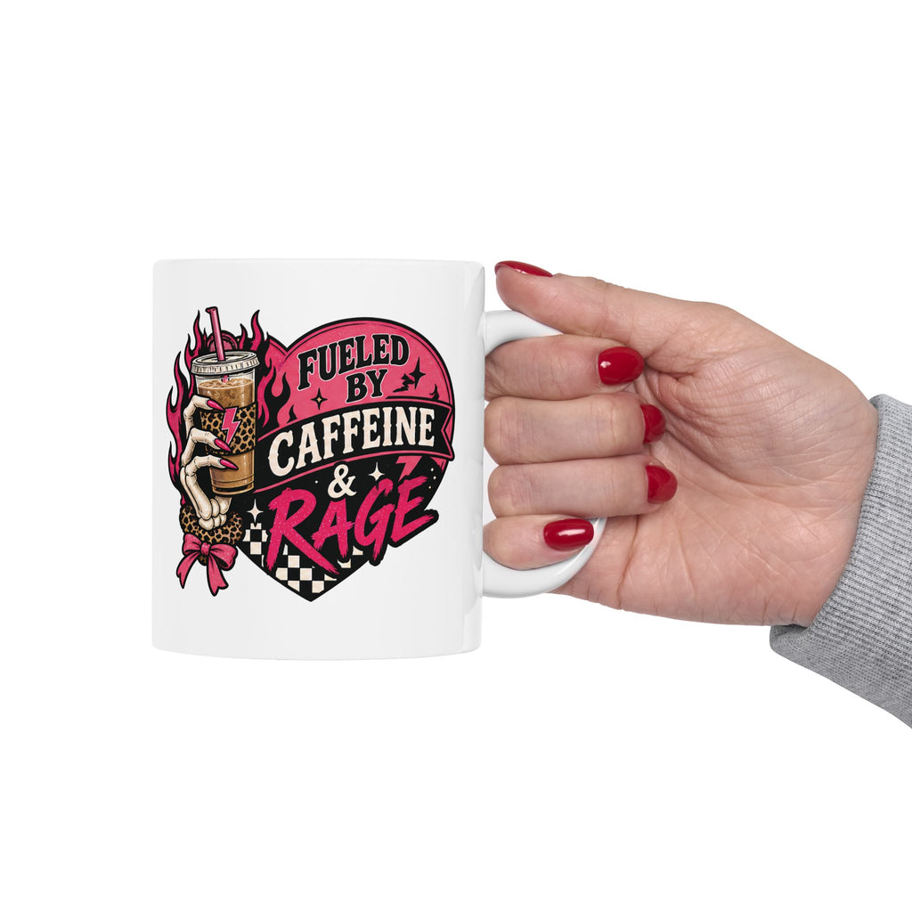 Fueled by Caffeine & Rage Mug — Skeleton Hand Iced Coffee Feminist Coffee Mug