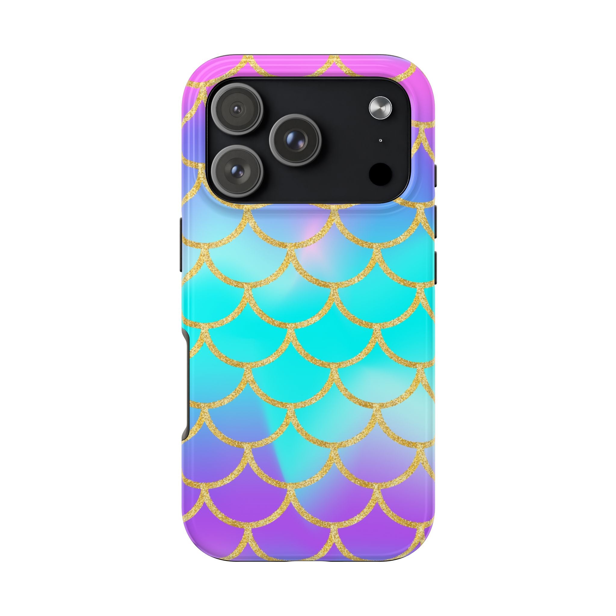 Mermaid Scale Tough Phone Case — Iridescent Aqua Purple with Gold Accent