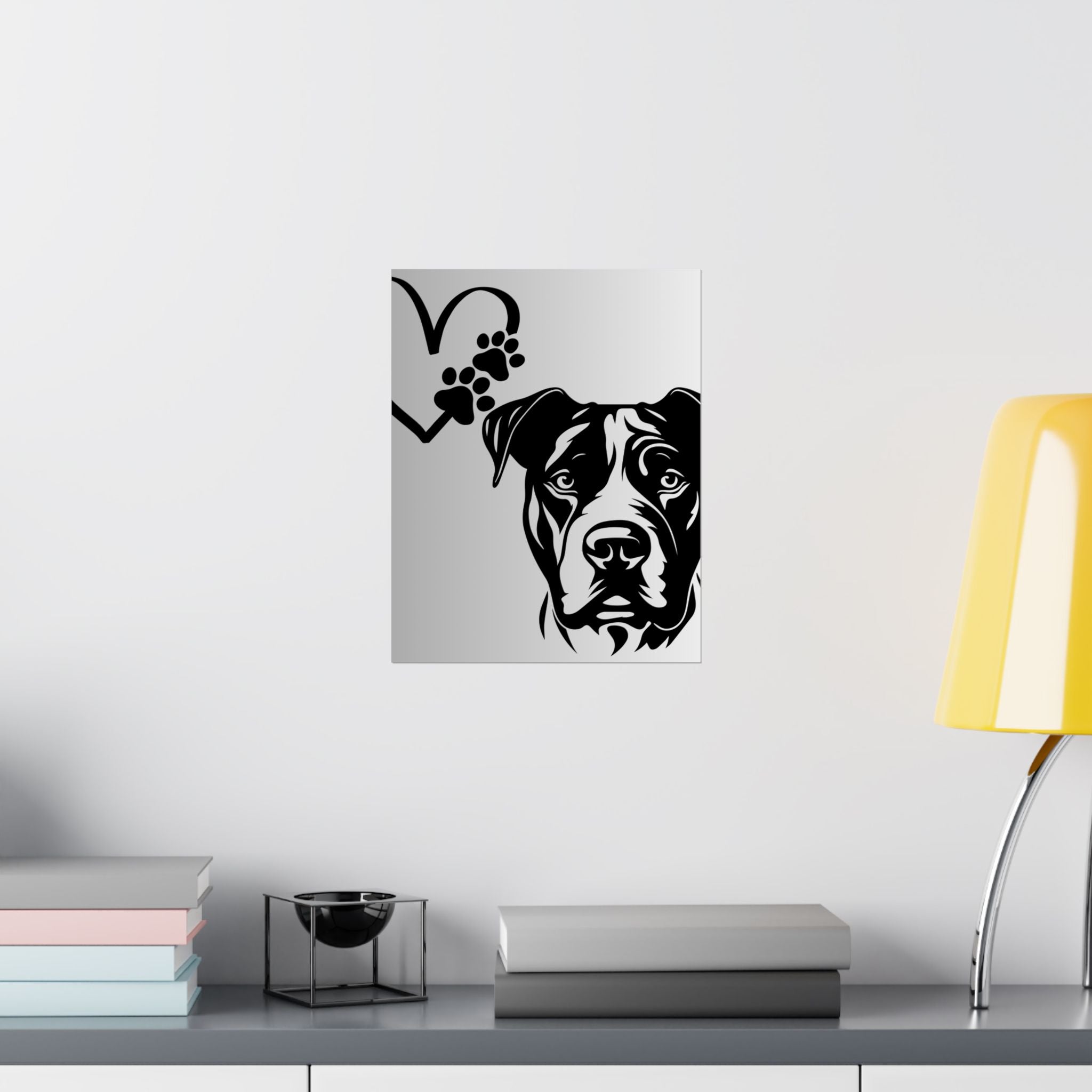 Pit Bull Love Matte Poster — Black Paw Heart Vertical Wall Art