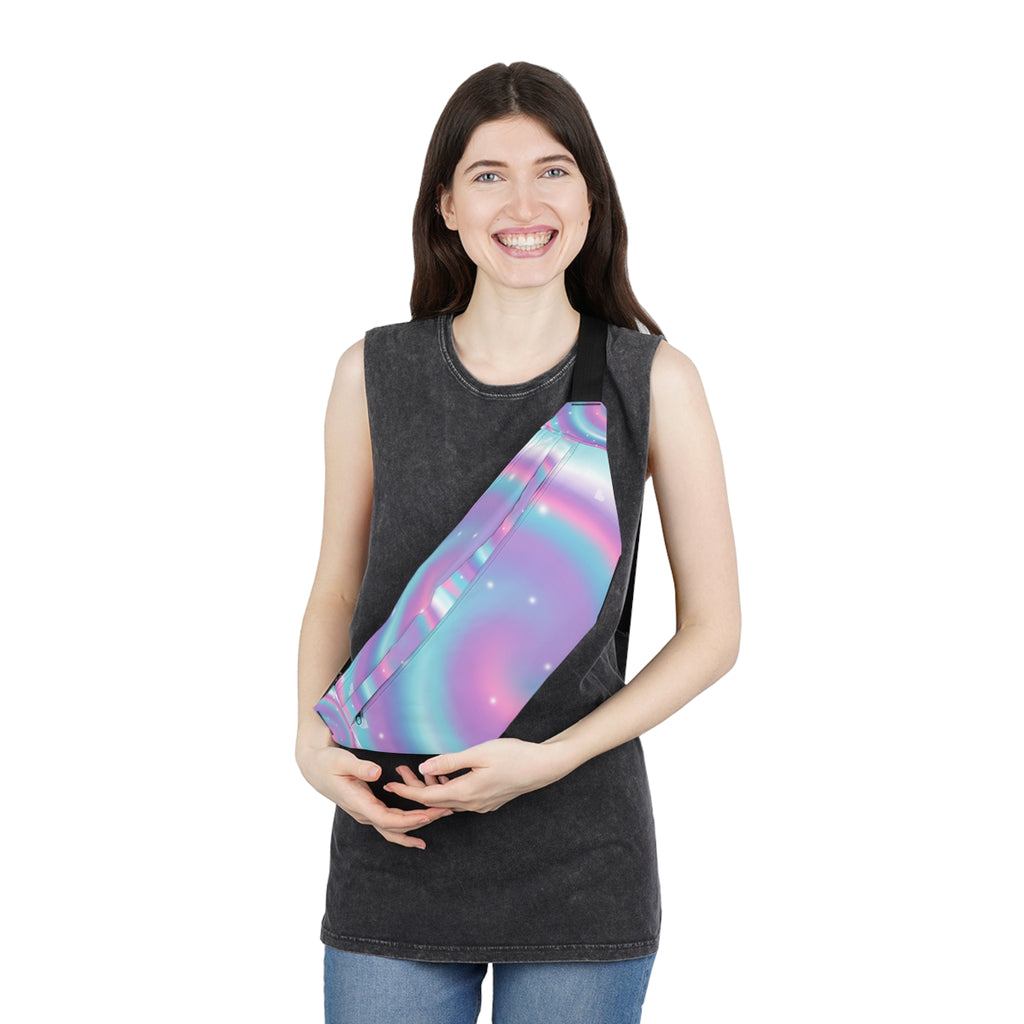 Holographic Swirl Large Fanny Pack — Pastel Galaxy Waist Bag
