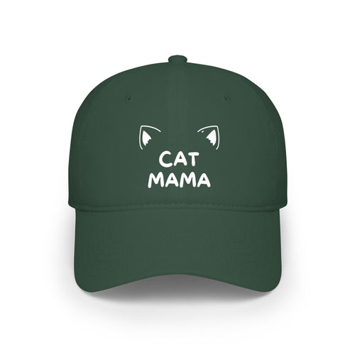 Green baseball hat with text cat mama in white with cat ears