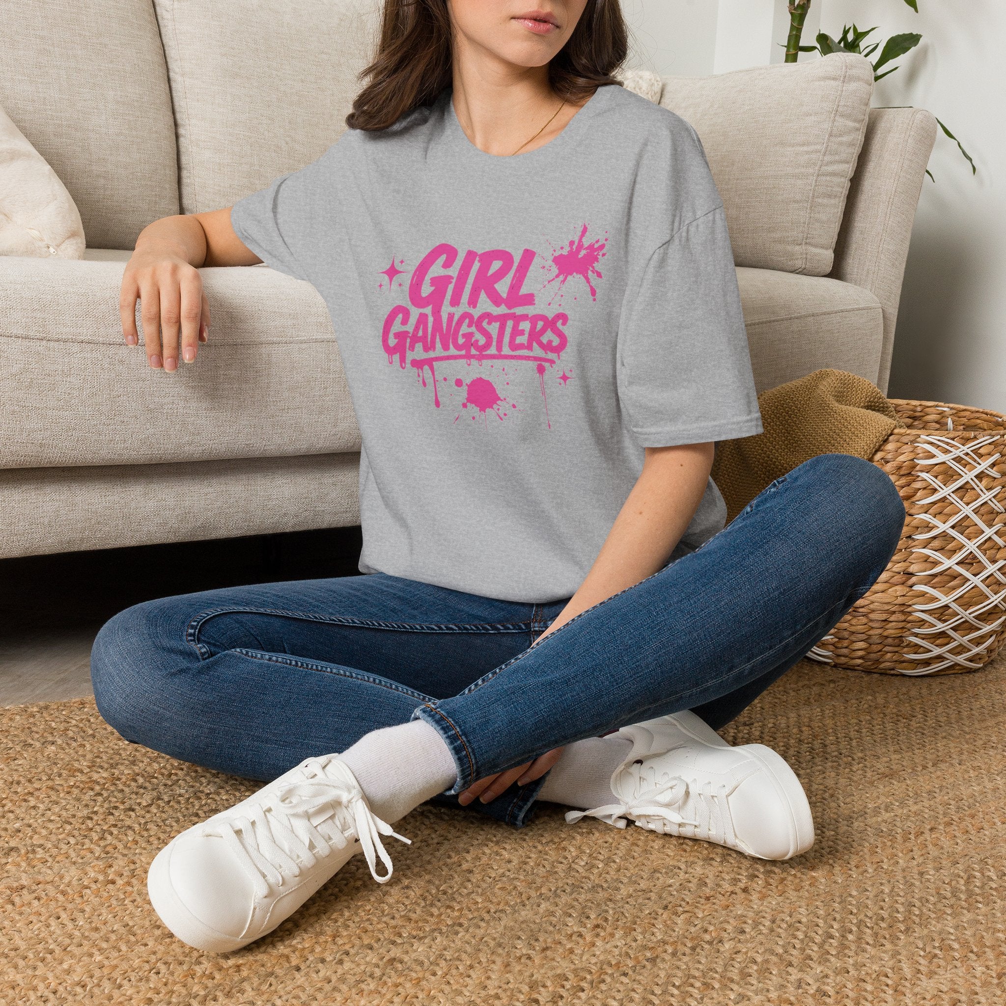 Girl Gangsters Graphic Tee | Hot Pink Graffiti Drip T-Shirt | Glitter N Rage