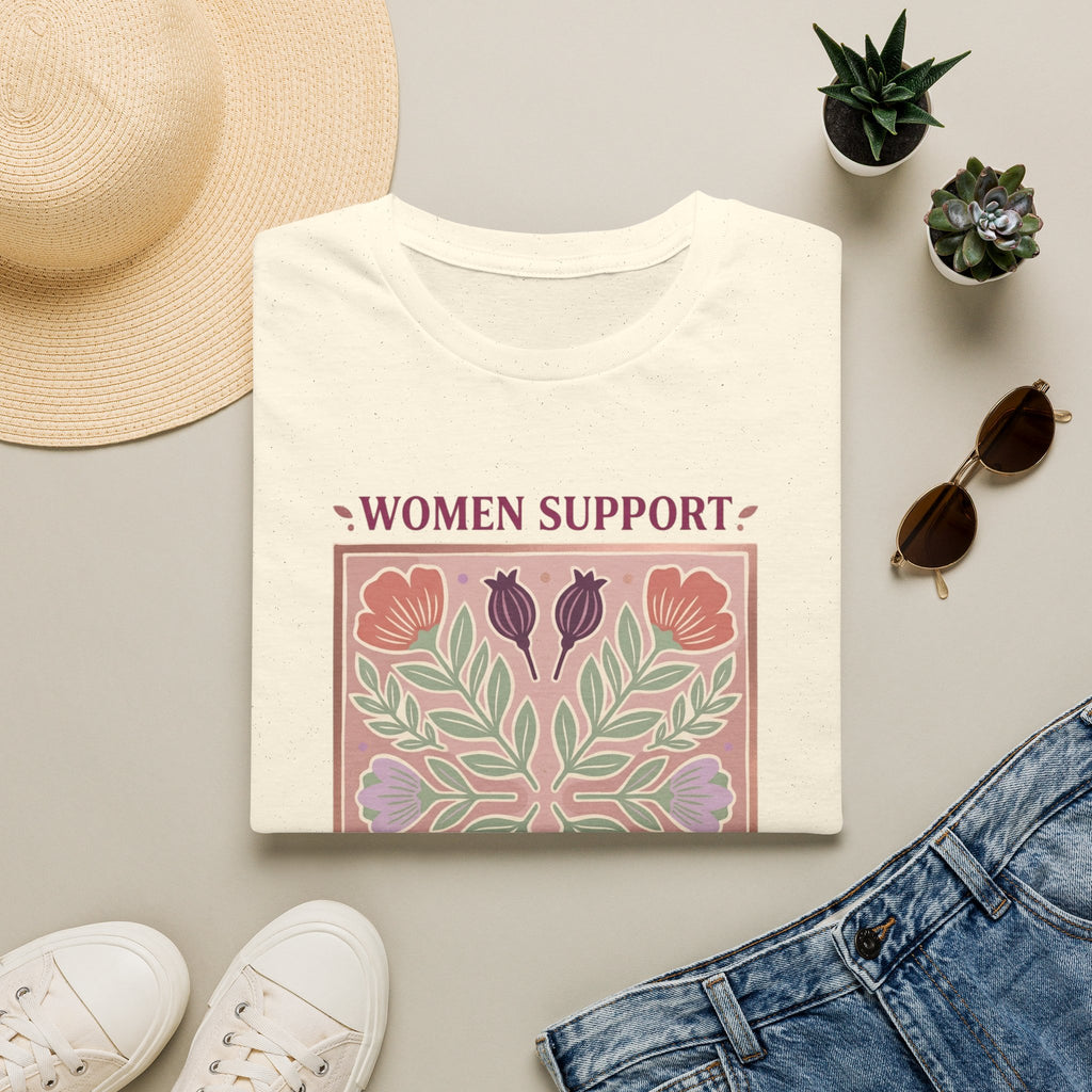 Women Support Women T-Shirt | Floral Botanical Feminist Tee | Boho Sage Green Graphic Shirt