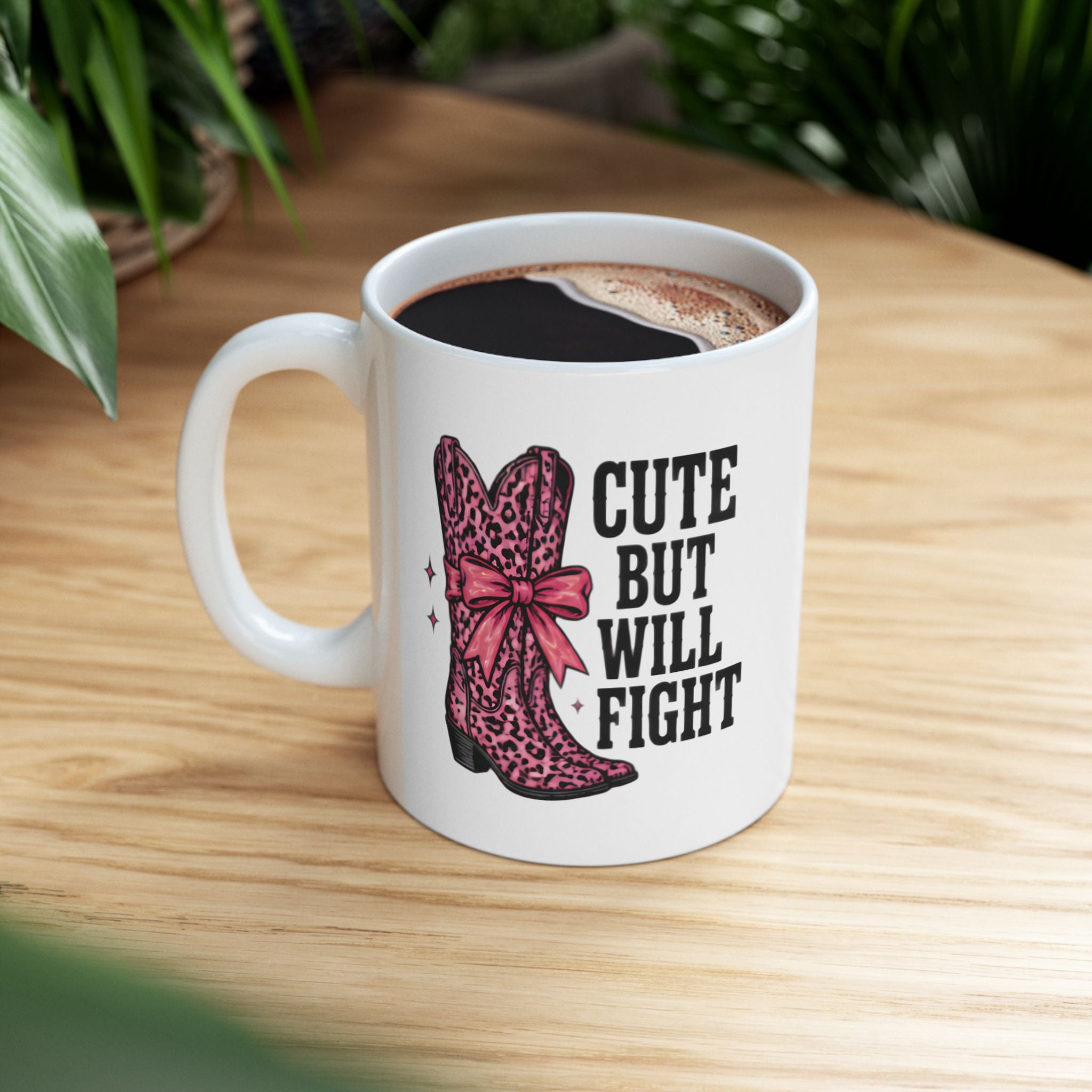 Cute But Will Fight Mug – Pink Leopard Cowgirl Boot Coffee Mug