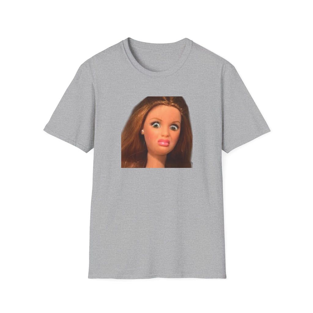 Unhinged Doll Face T-Shirt — Surprised Doll Meme Graphic Tee