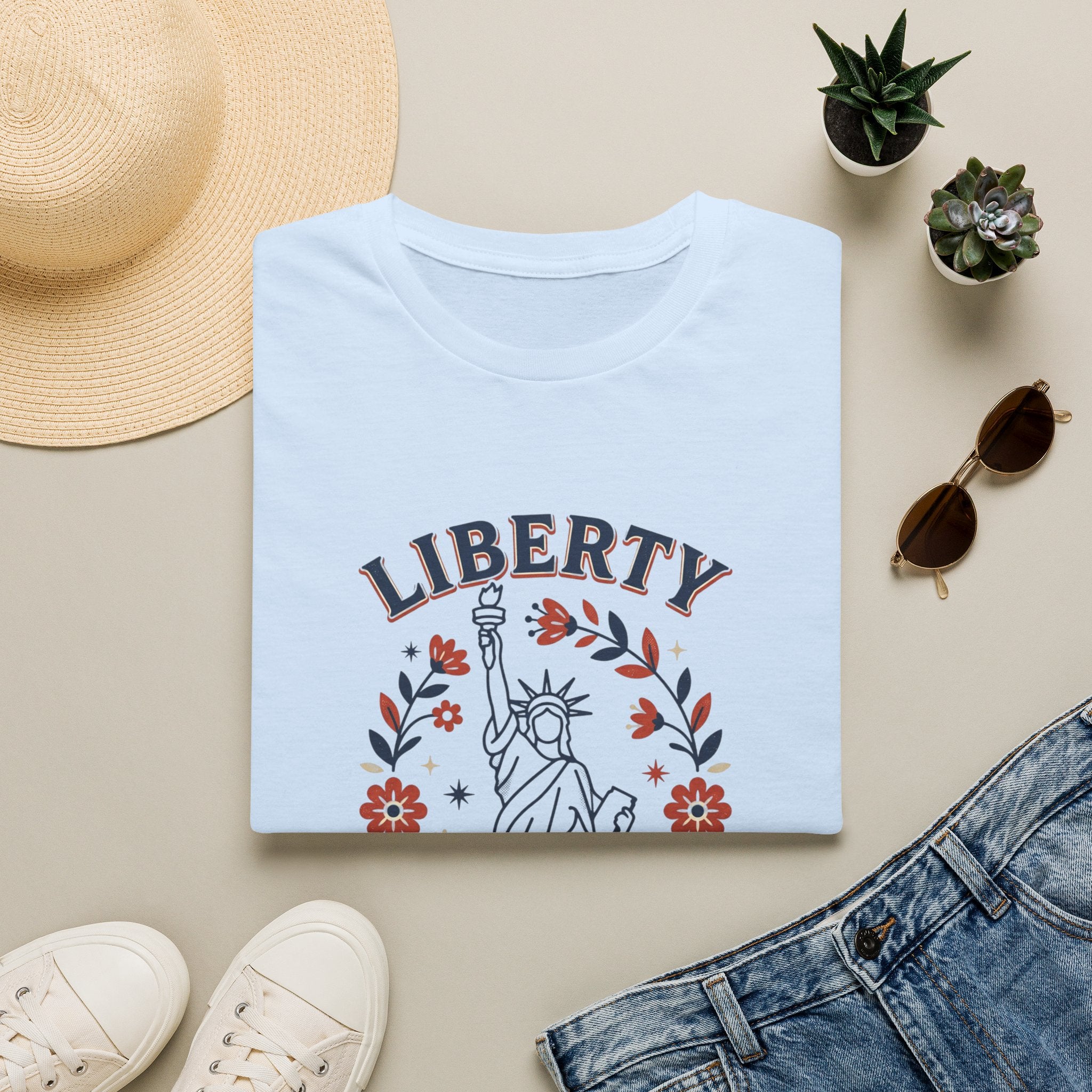 Liberty Is For Everyone Shirt, Statue of Liberty Feminist Tee, Patriotic Women’s Rights Shirt, Let It Ring Graphic Tee, Political Activist Shirt, Floral Statue of Liberty Tee, Fourth of July Feminist...