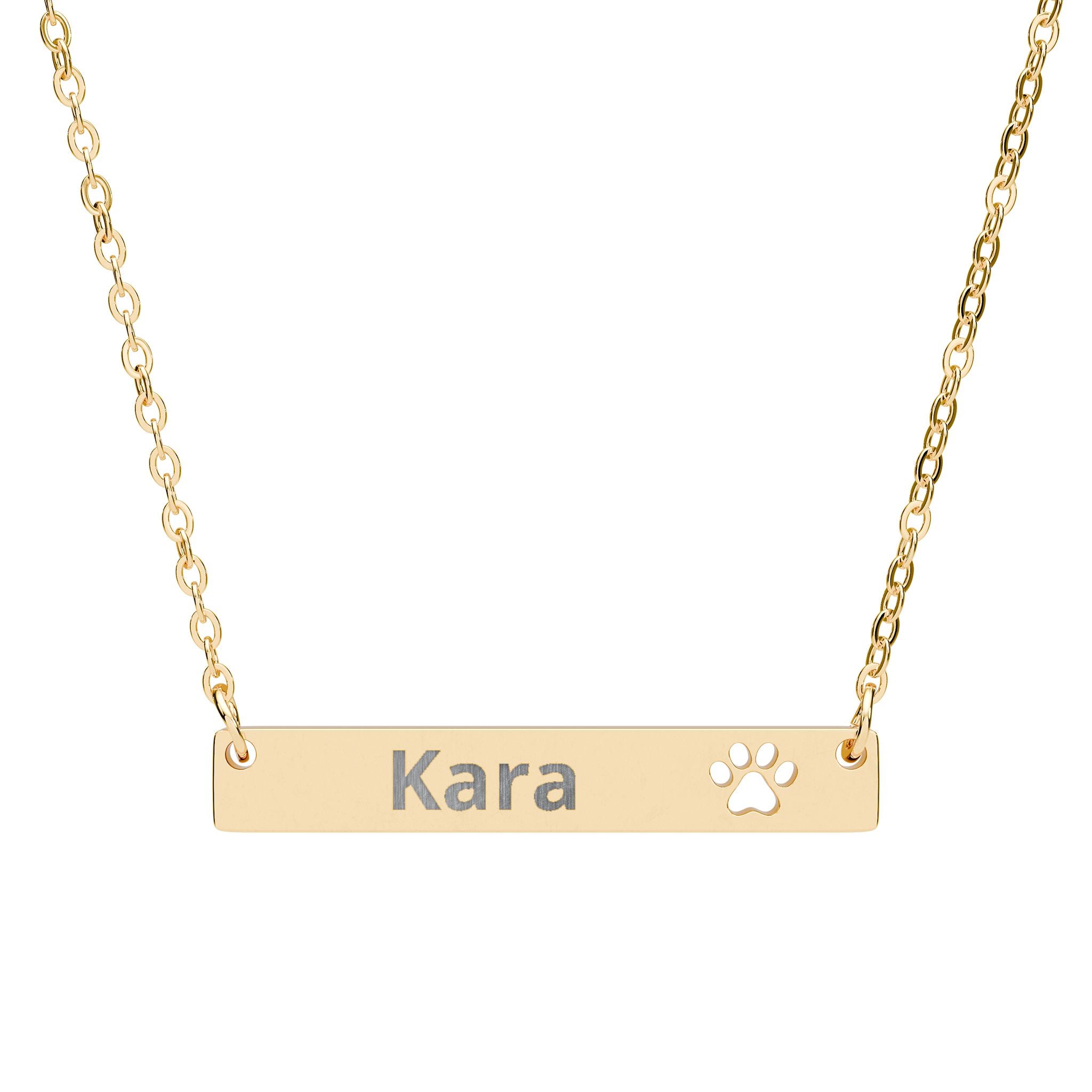 Personalized Paw Bar Necklace — Engraved Name Pet Paw Pendant