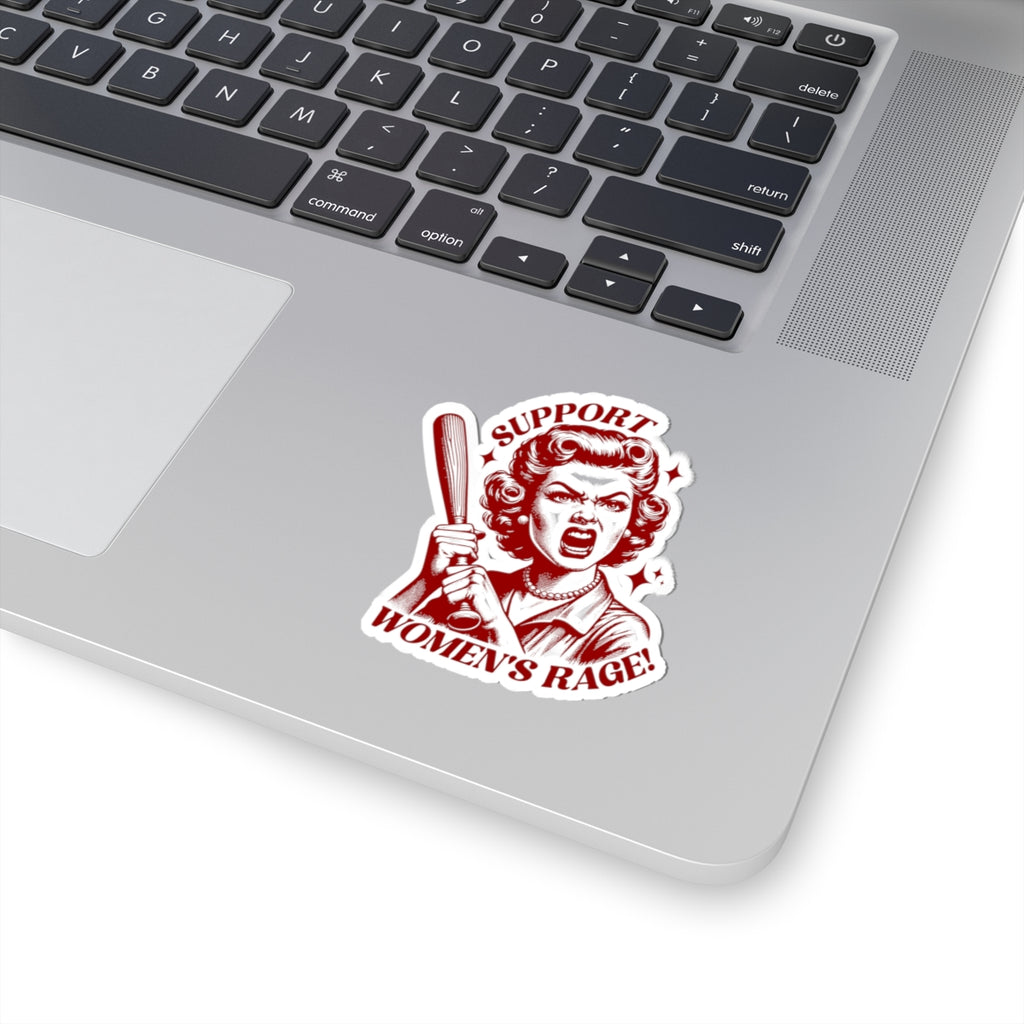 Support Women's Rage Kiss-Cut Sticker — Retro Feminist Baseball Bat Design
