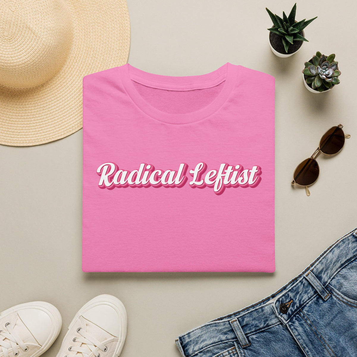 Radical Leftist Tee — Pink Script Political Statement T-Shirt