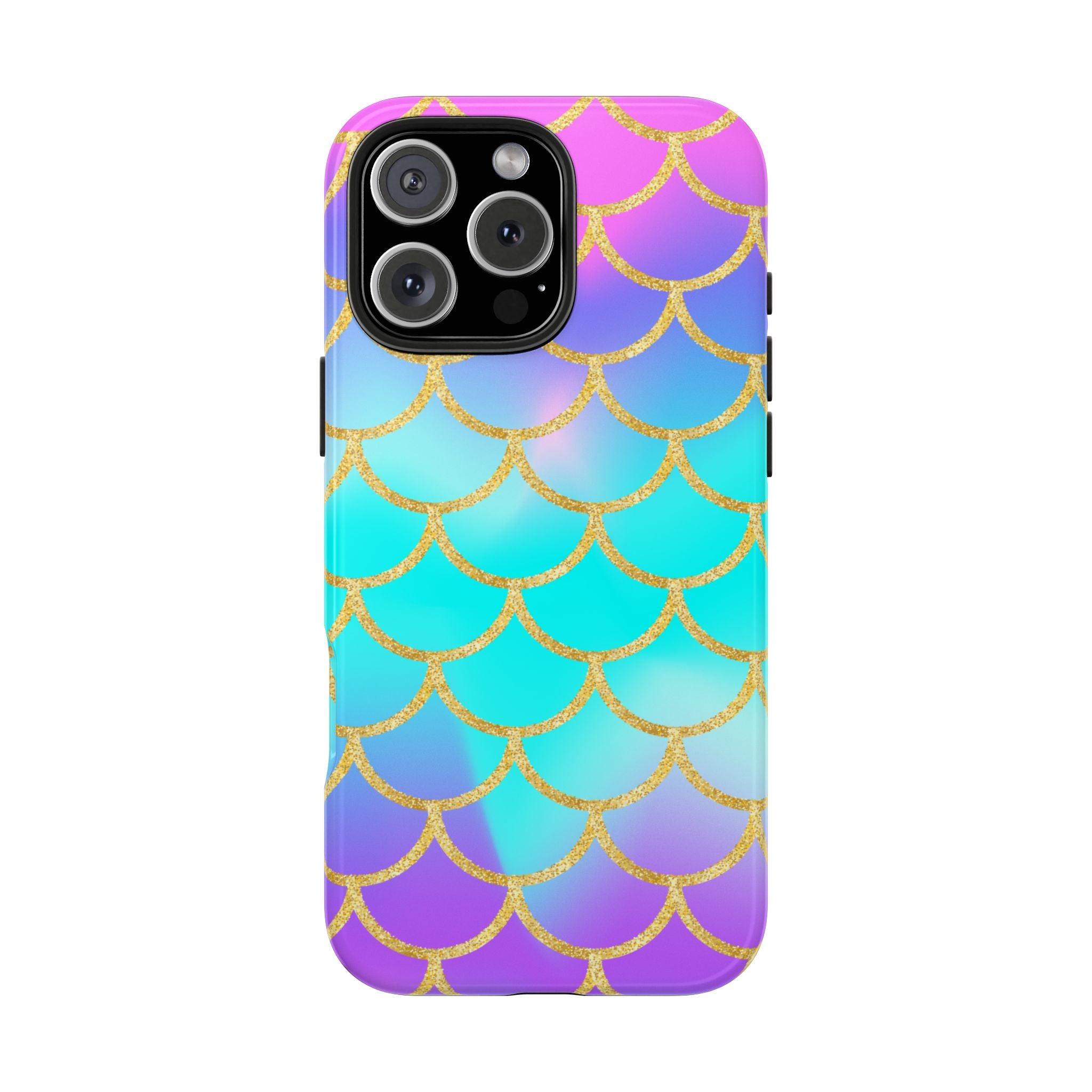 Mermaid Scale Tough Phone Case — Iridescent Aqua Purple with Gold Accent