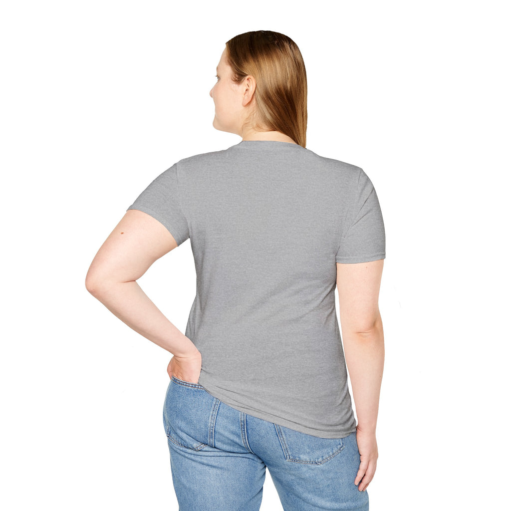 Person wearing a gray t-shirt and blue jeans on a white background