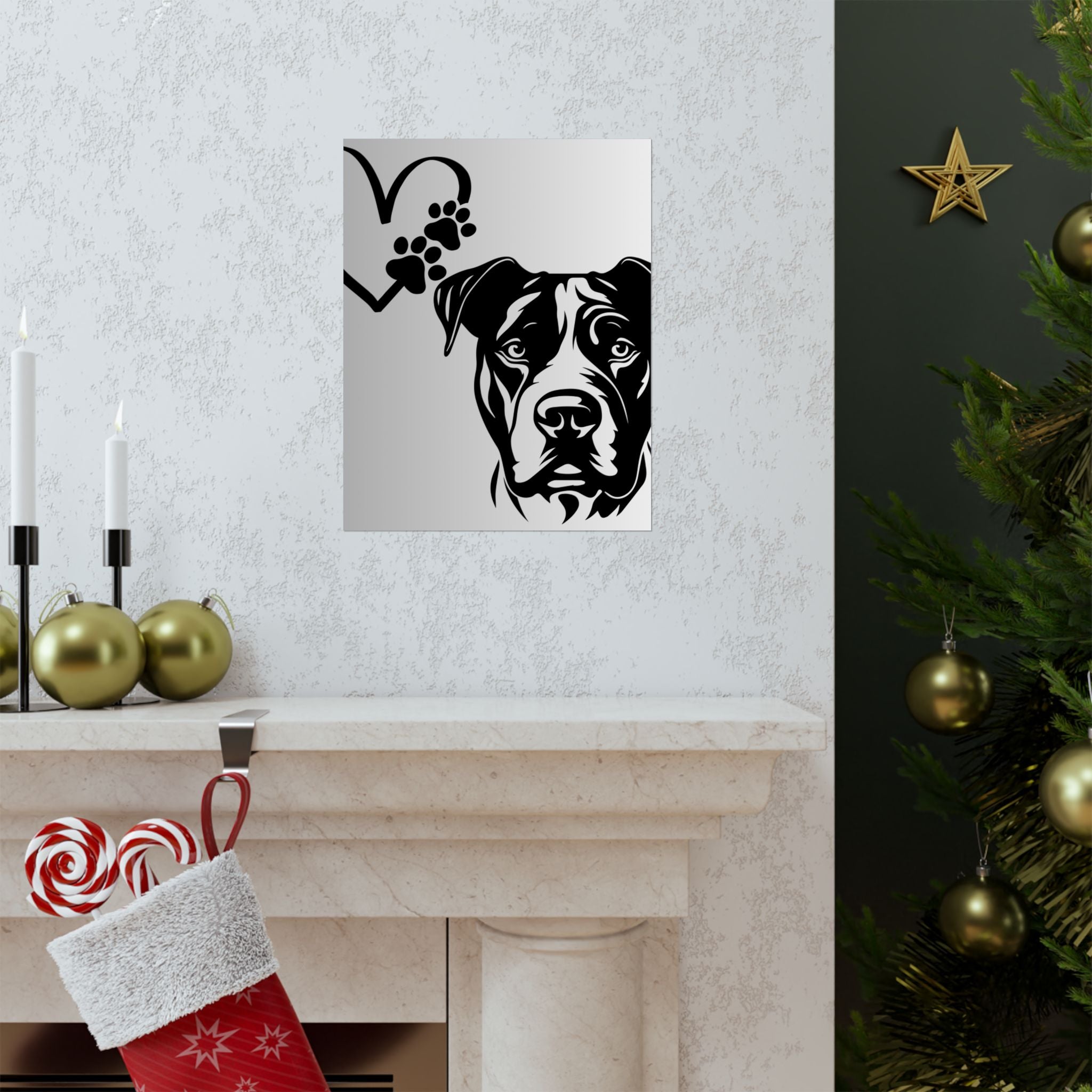 Pit Bull Love Matte Poster — Black Paw Heart Vertical Wall Art