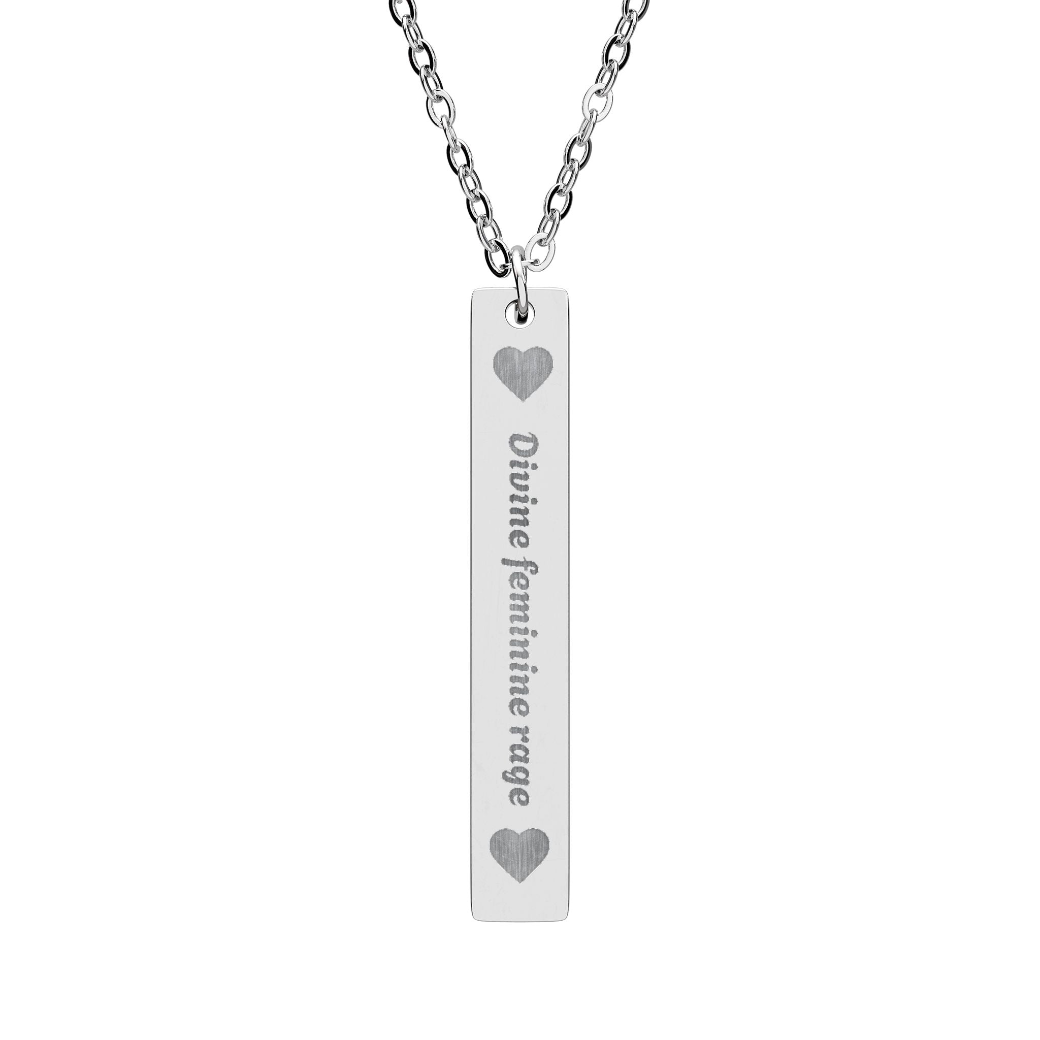 Engraved Vertical Bar Necklace — Personalized Name Pendant with Heart Accents