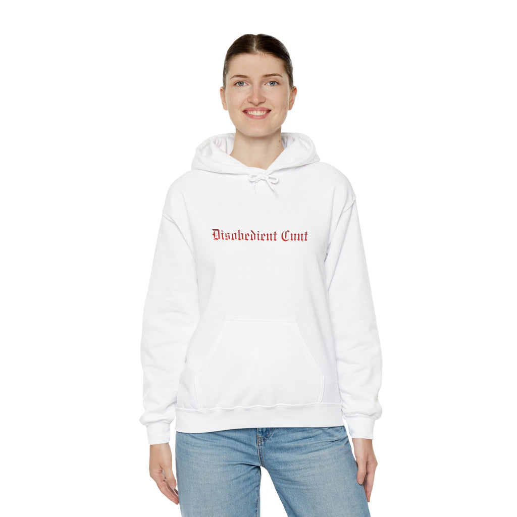 Disobedient Cunt Hoodie — Gothic Script Statement Hooded Sweatshirt