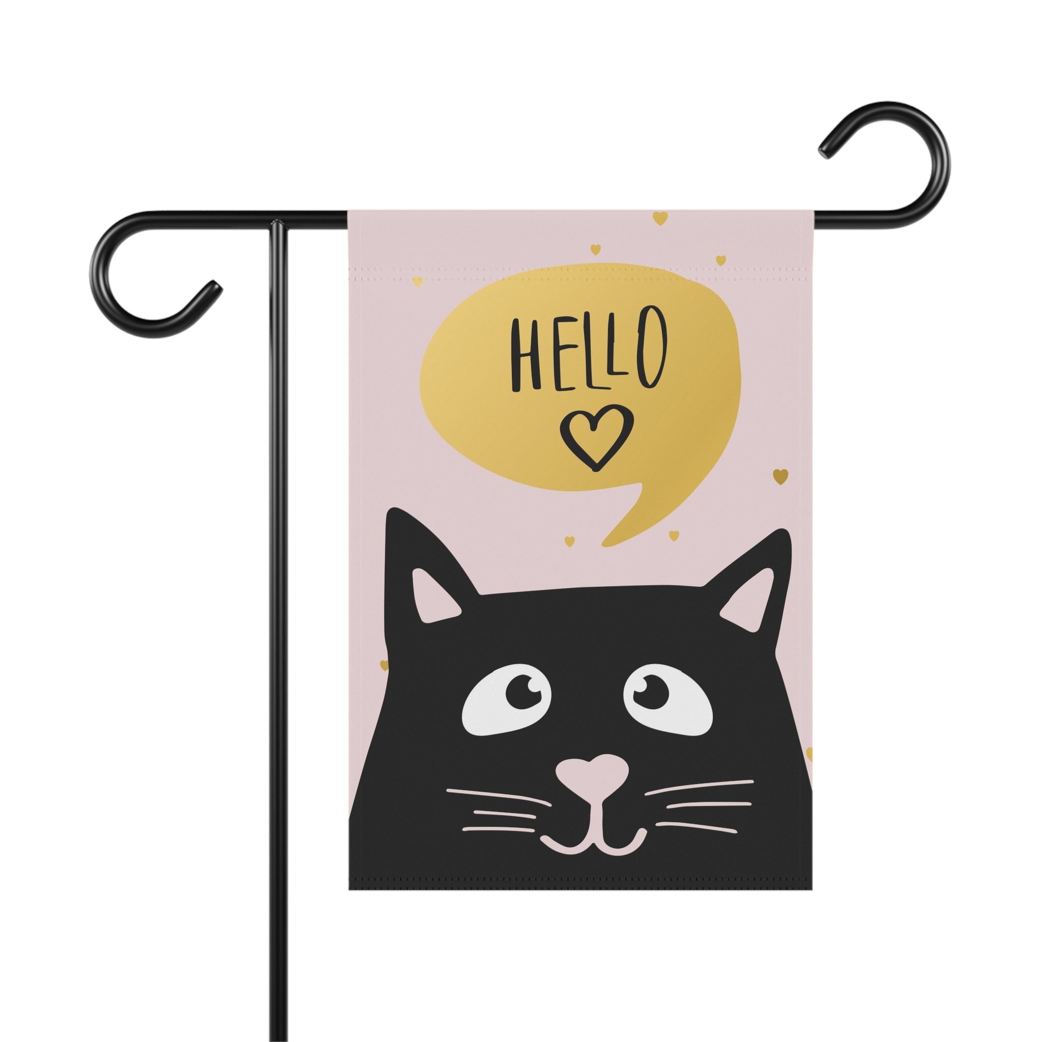Hello Cat Garden Flag — Cute Black Cat 'Hello' Decorative Garden Banner