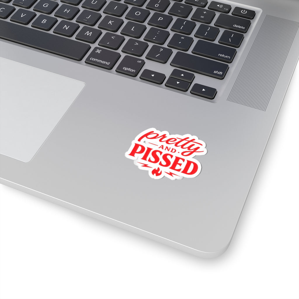 Pretty and Pissed Sticker — Funny Red Kiss-Cut Vinyl Sticker for Laptops & Water Bottles