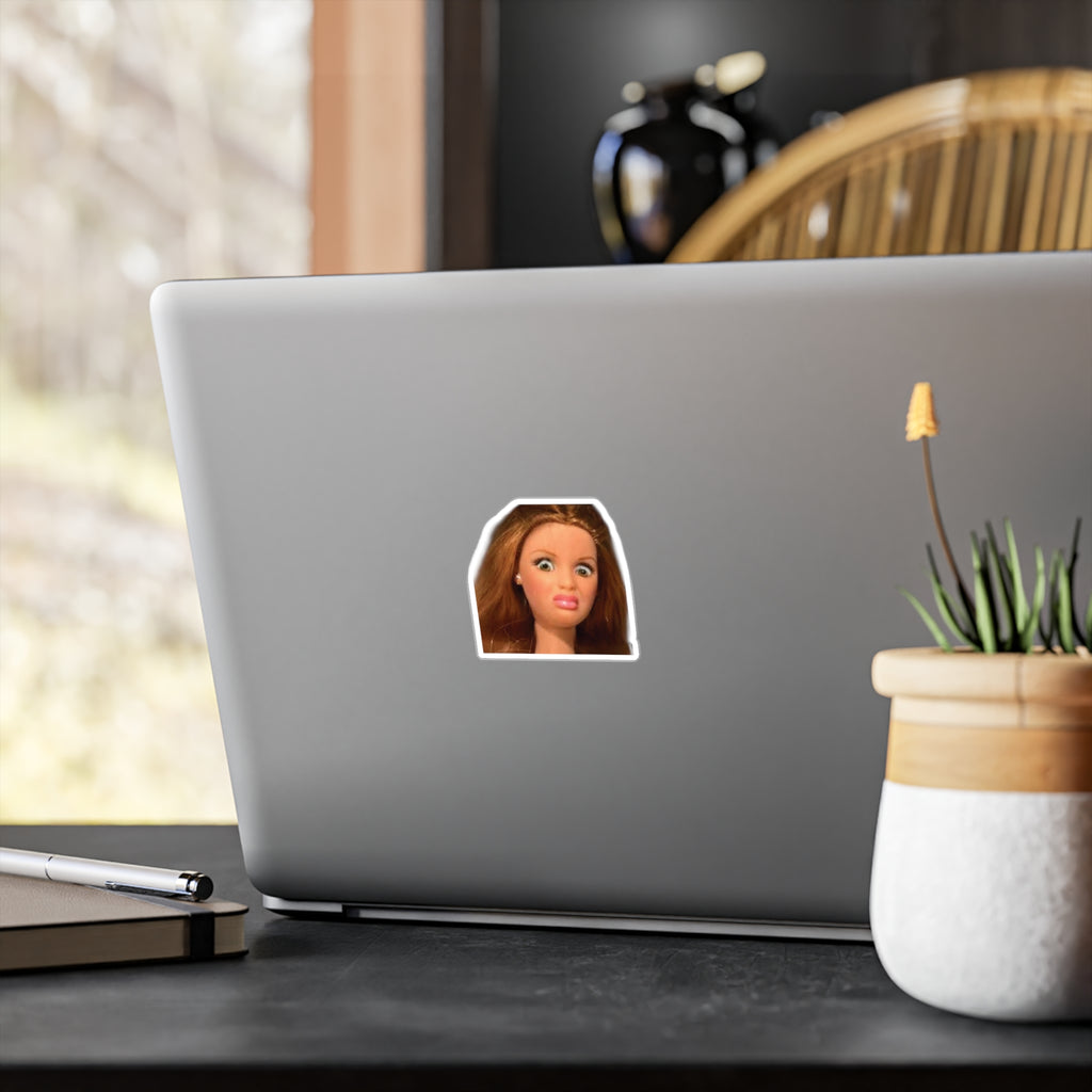 Shocked Doll Face Vinyl Sticker — Kiss-Cut Decal for Laptops, Water Bottles & Windows