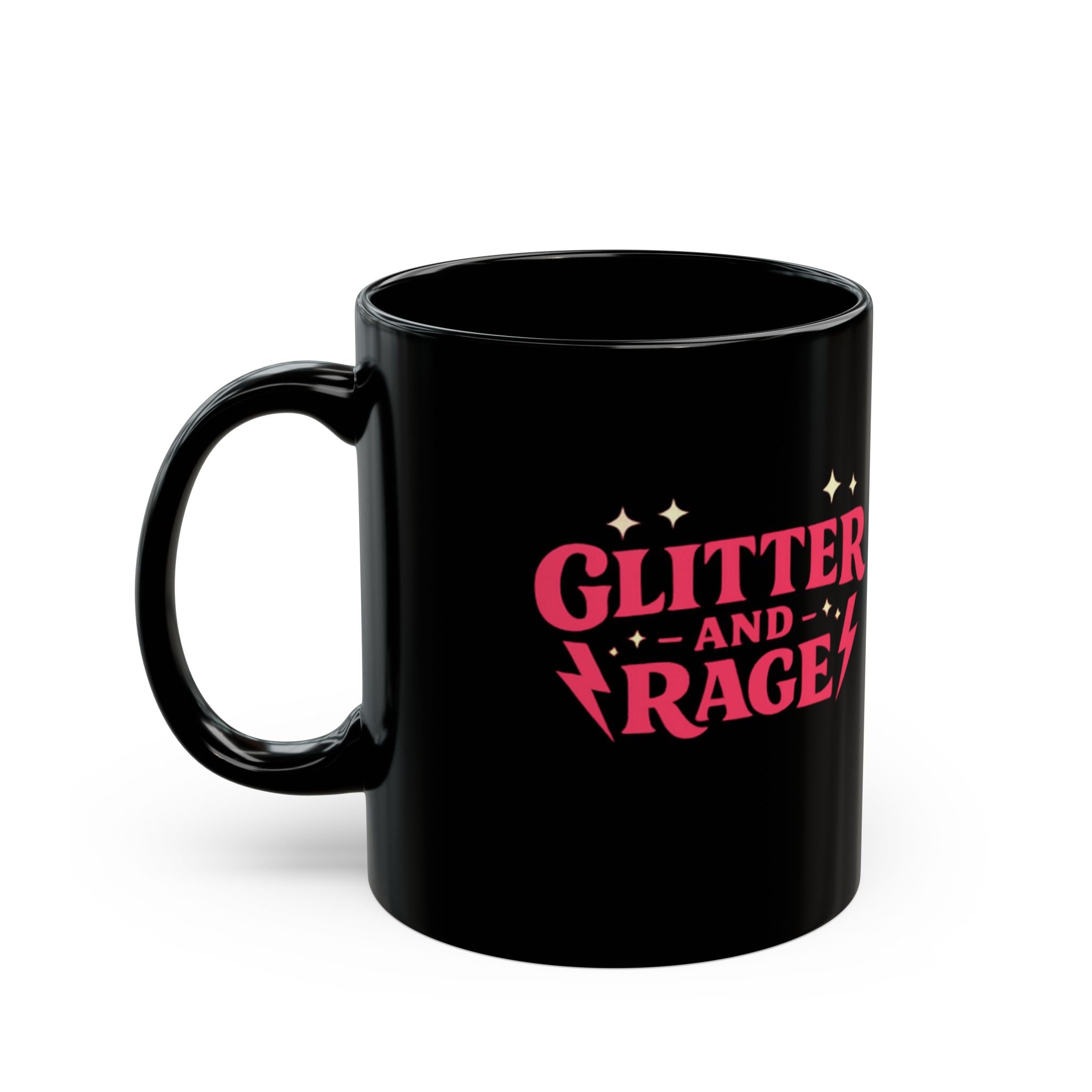 Black Mug — "Glitter and Rage” Starry Coffee Cup