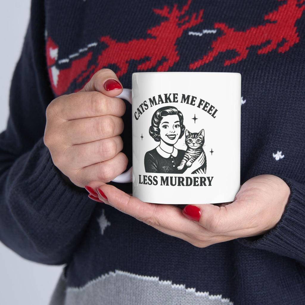 Cats Make Me Feel Less Miserable Ceramic Mug — Funny Cat Lover Coffee Cup (11 oz)