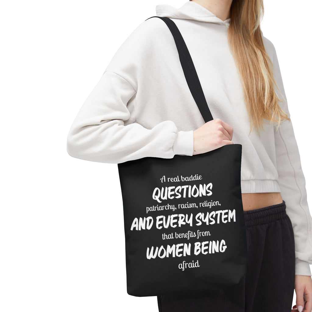 A Real Baddie Tote Bag | Feminist Statement Bag | Smart Girl Aesthetic Canvas Tote