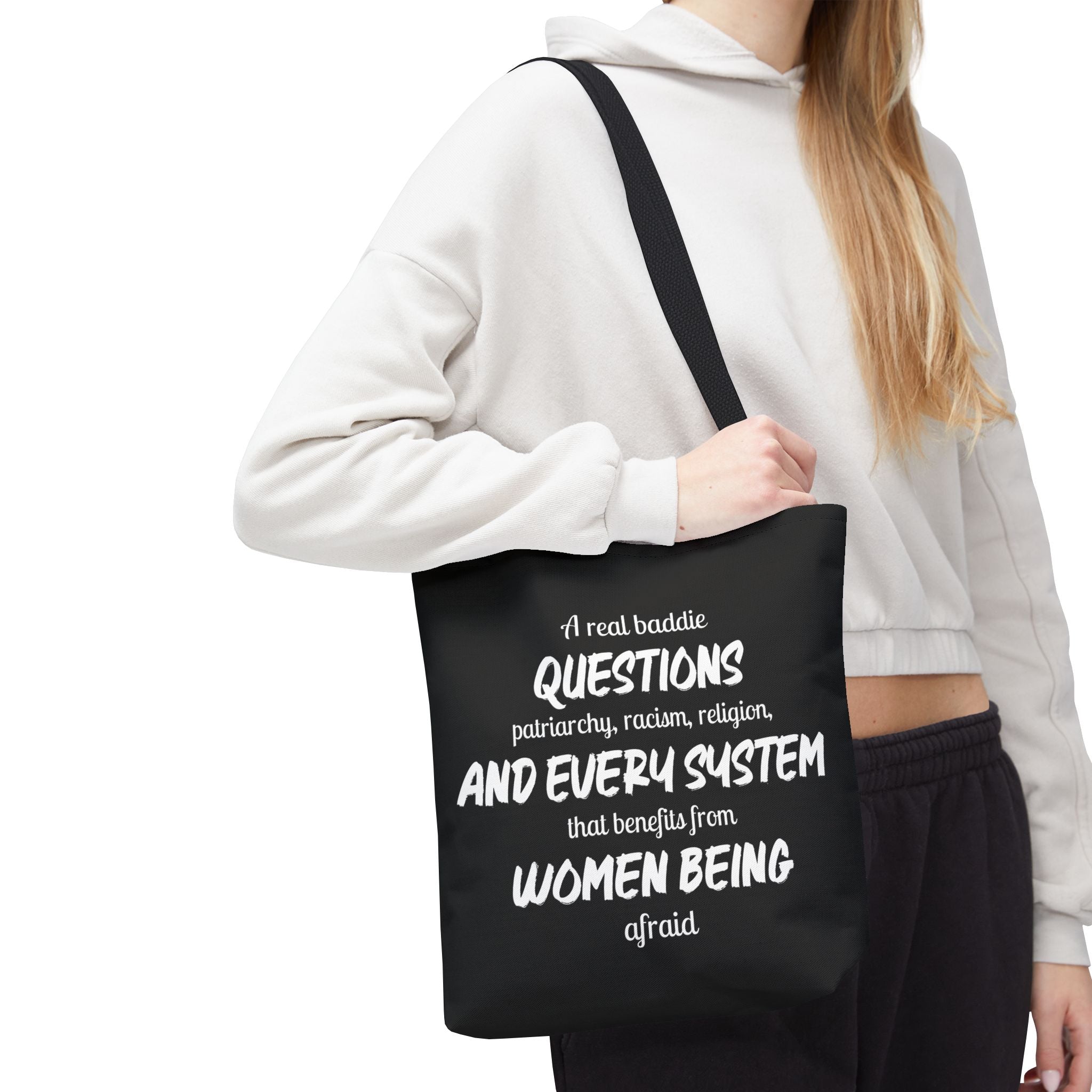 A Real Baddie Tote Bag | Feminist Statement Bag | Smart Girl Aesthetic Canvas Tote