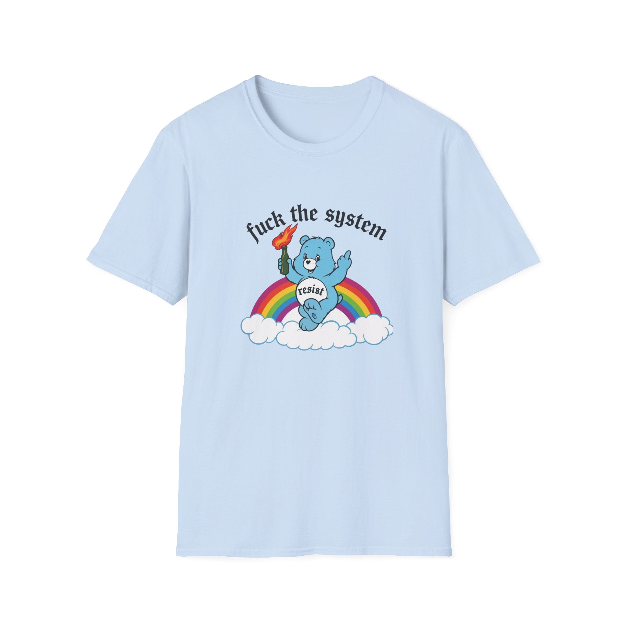 F*ck The System Resist Bear Shirt | Funny Anarchist Care Bear Graphic Tee | Anti Establishment Shirt | Political Protest Tee | Edgy Nostalgia Shirt | Funny Gift For Activists