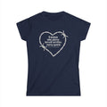 Navy blue t-shirt with white graphic and text on a white background