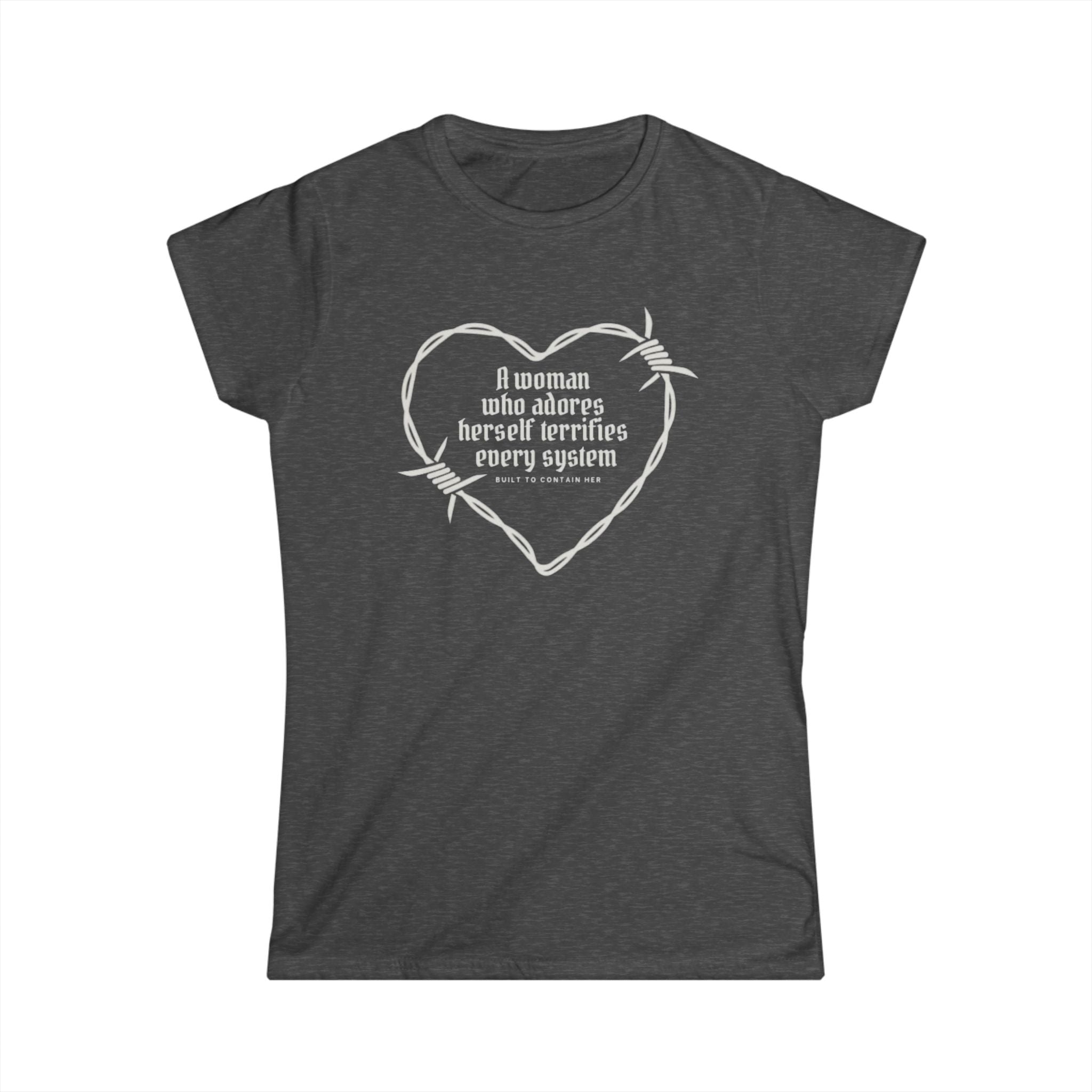 Women’s empowerment graphic shirt with white typography 