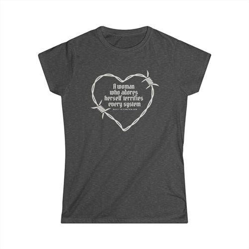 Women’s empowerment graphic shirt with white typography 