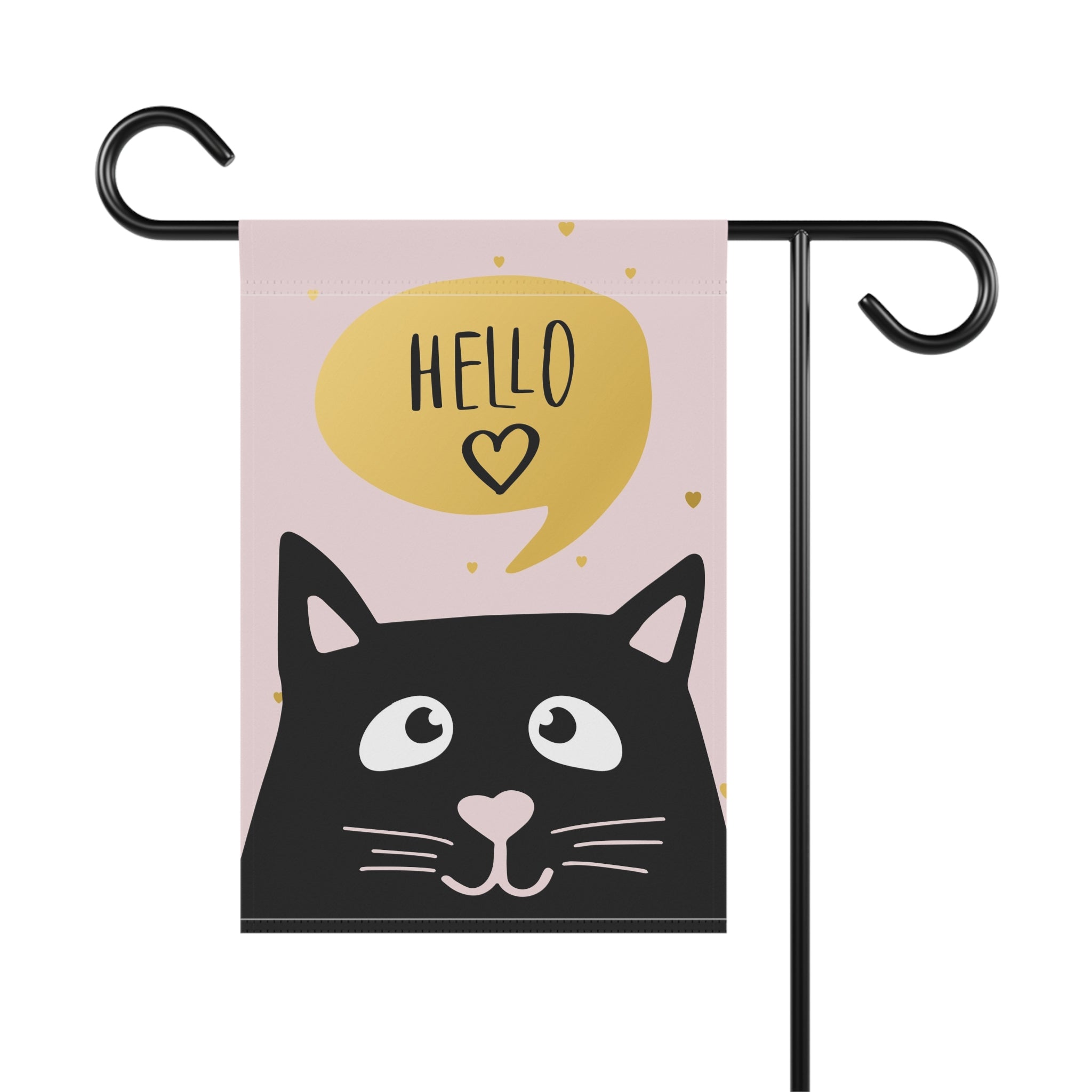 Hello Cat Garden Flag — Cute Black Cat 'Hello' Decorative Garden Banner