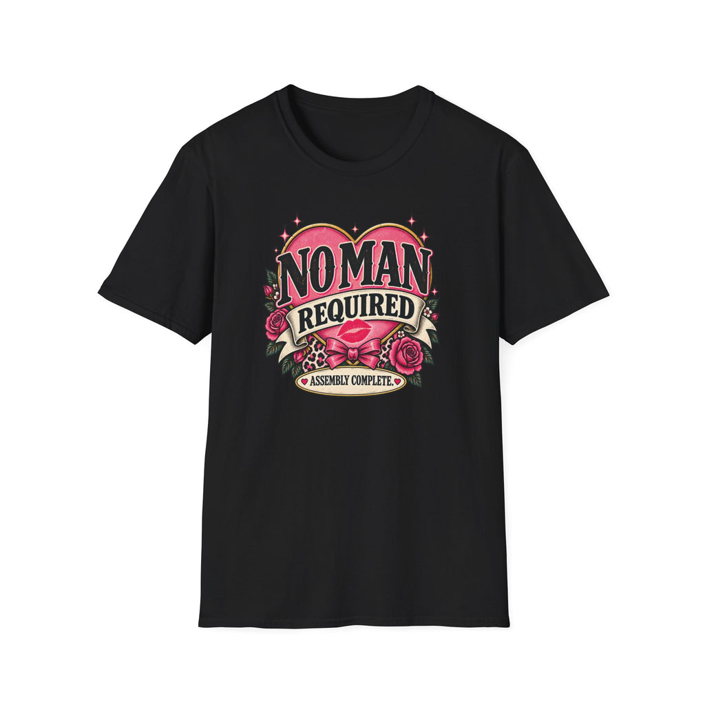 “No Man Required” Assembly Complete Feminist Tee | Sarcastic Vintage-Style Graphic T-Shirt