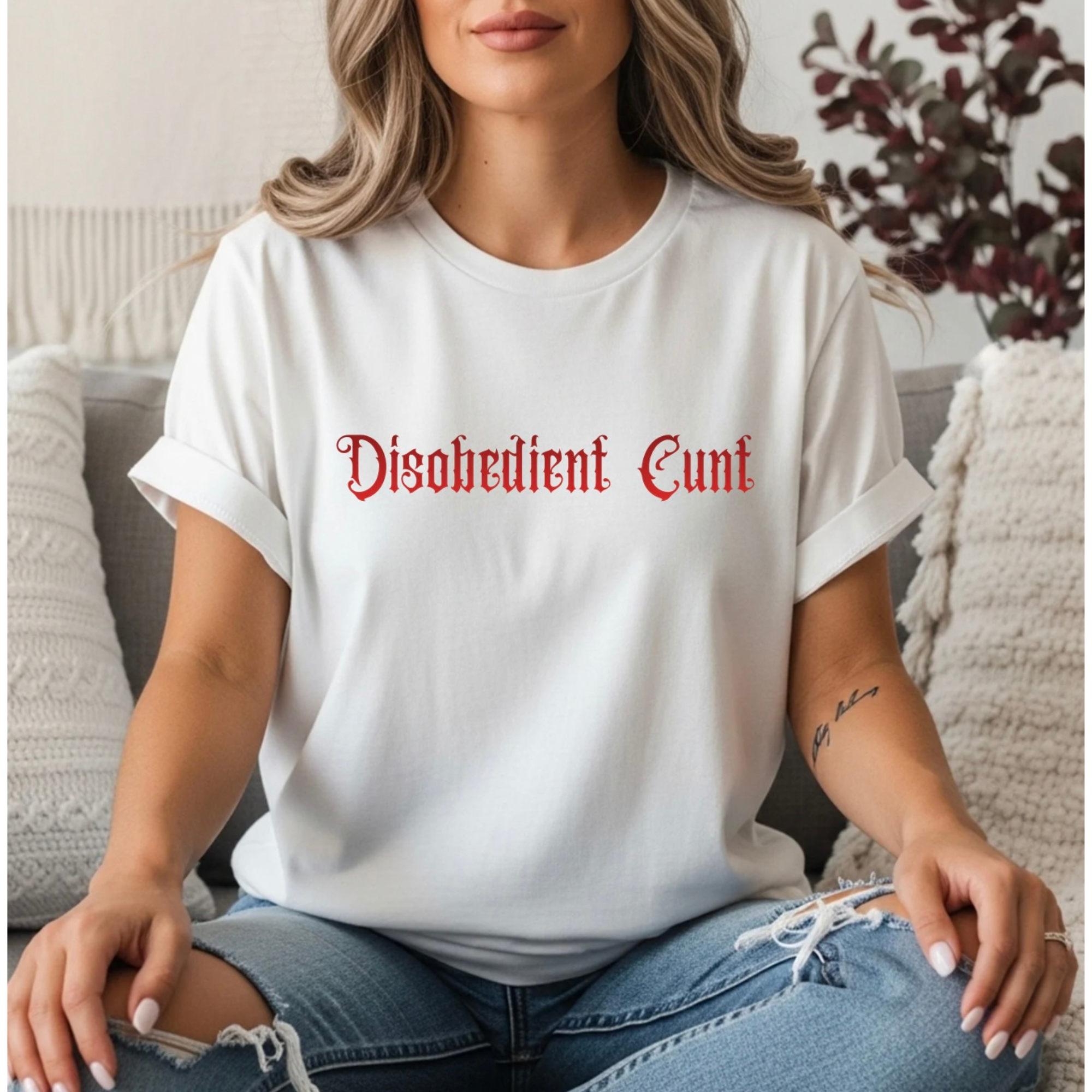 Rebellious Script Tee — "Disobedient" Graphic Women's T-Shirt
